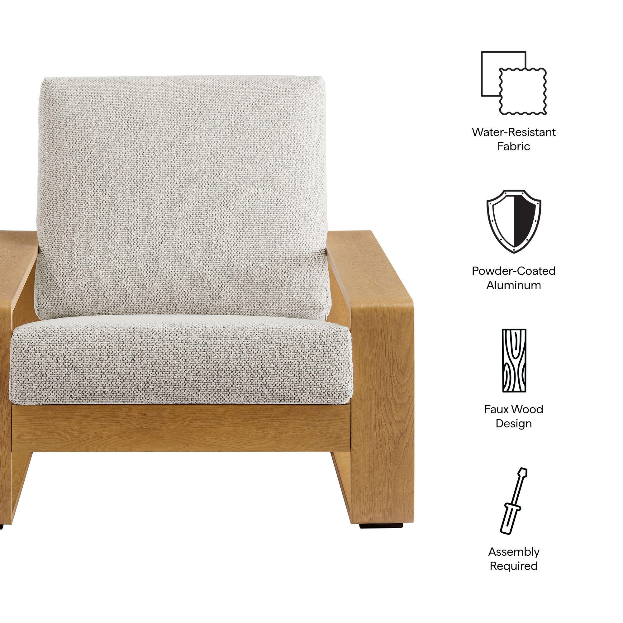 Modway Lirienne Outdoor Solid Lounge Chair, Ivory/Natural, large