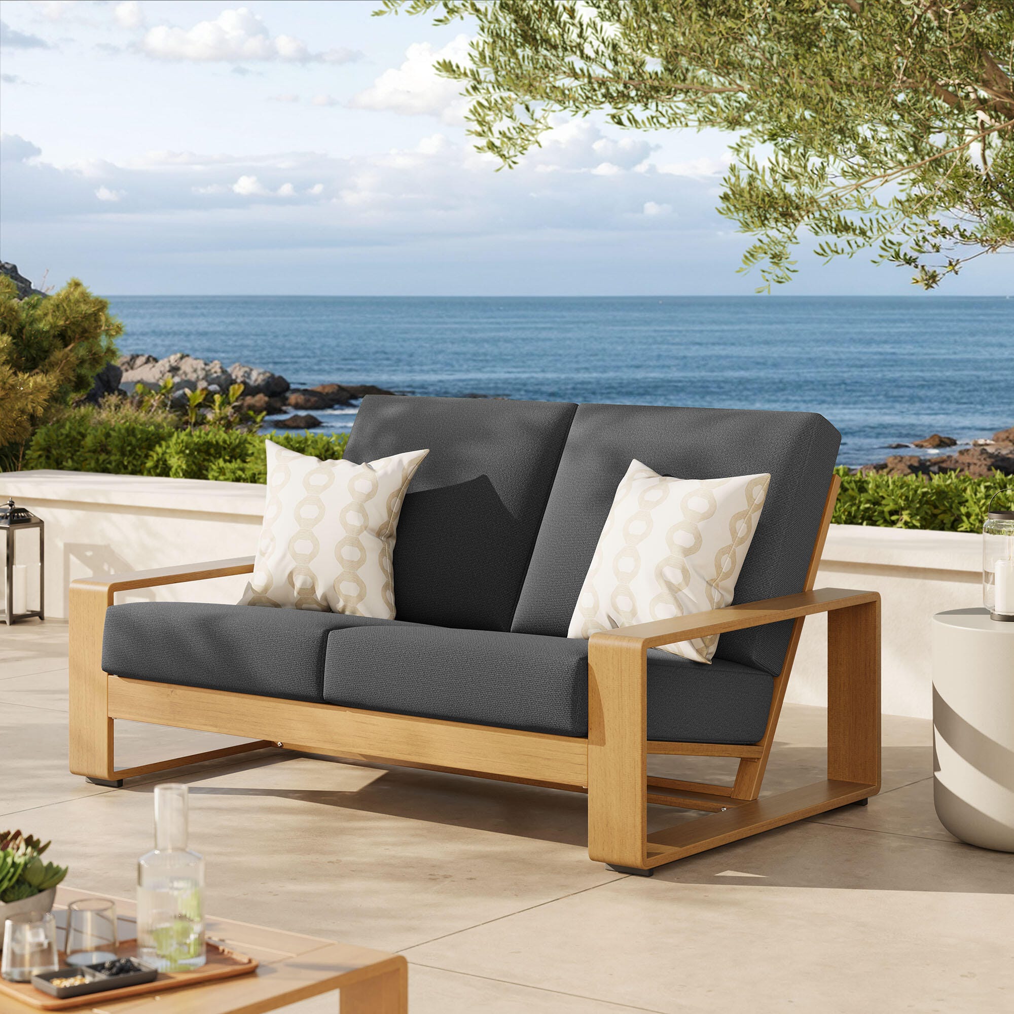 Modway Lirienne Outdoor Loveseat, Charcoal/Natural, rollover