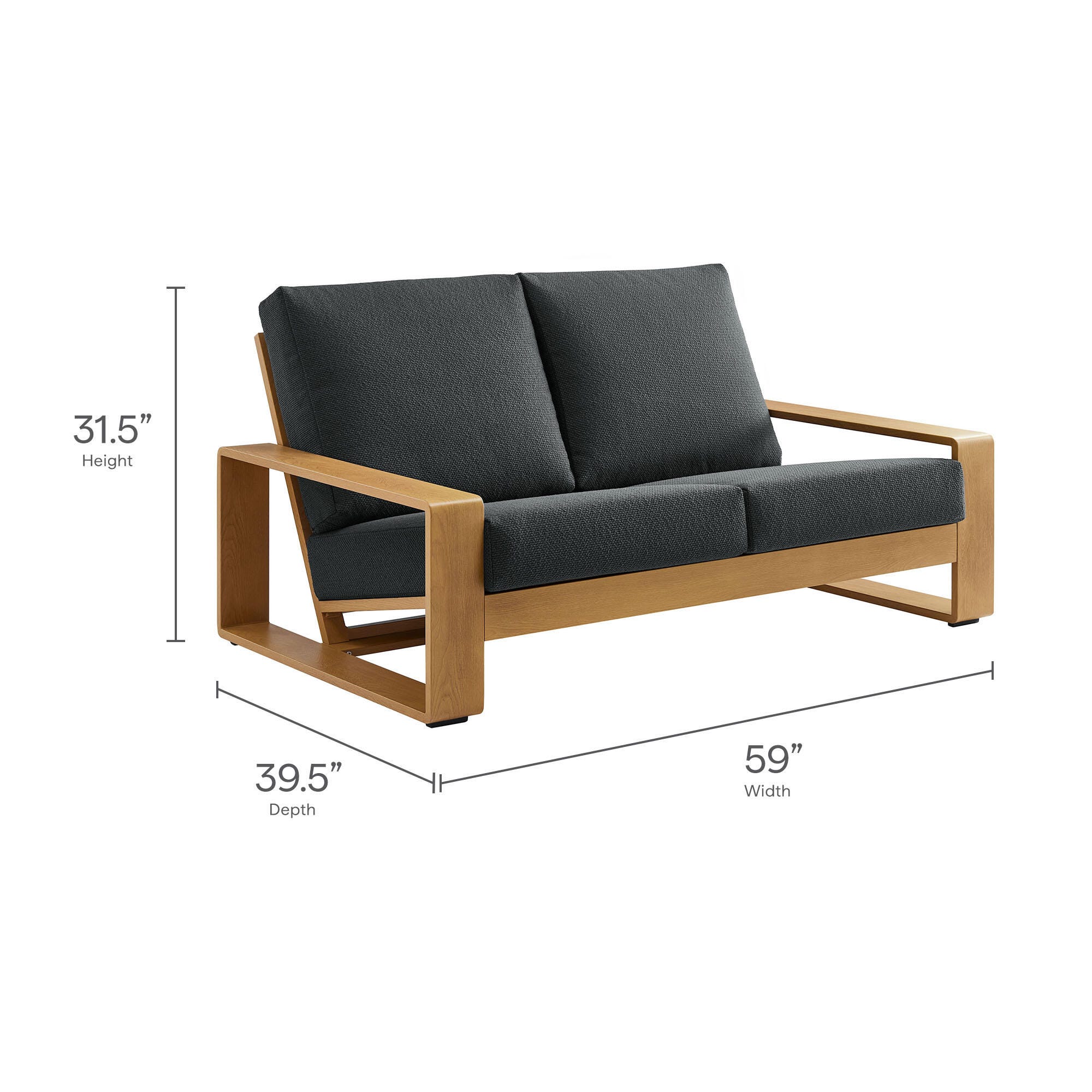 Modway Lirienne Outdoor Loveseat, Charcoal/Natural, large