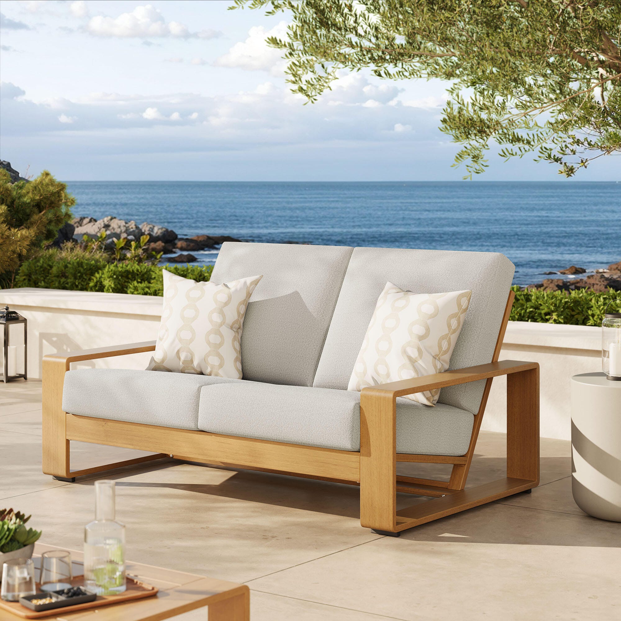 Modway Lirienne Outdoor Loveseat, Ivory/Natural, rollover