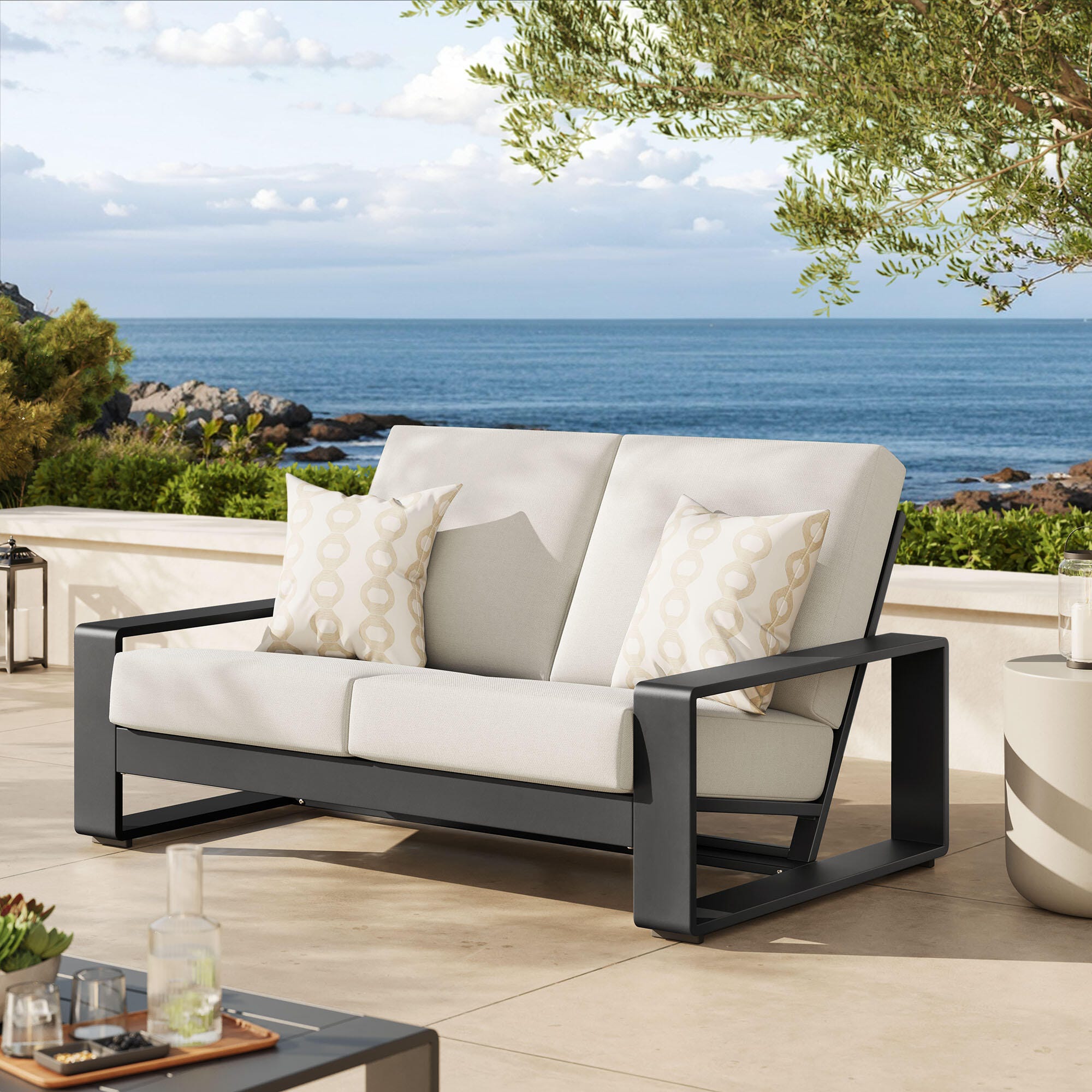 Modway Lirienne Outdoor Solid Loveseat, Cream/Gray, rollover