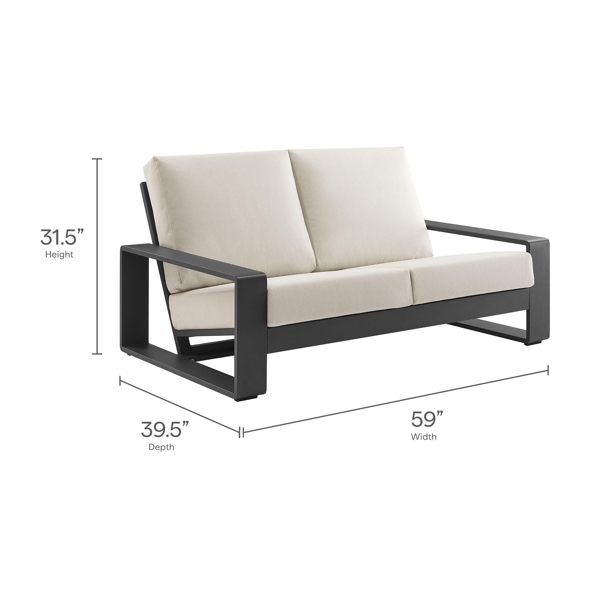 Modway Lirienne Outdoor Solid Loveseat, Cream/Gray, large