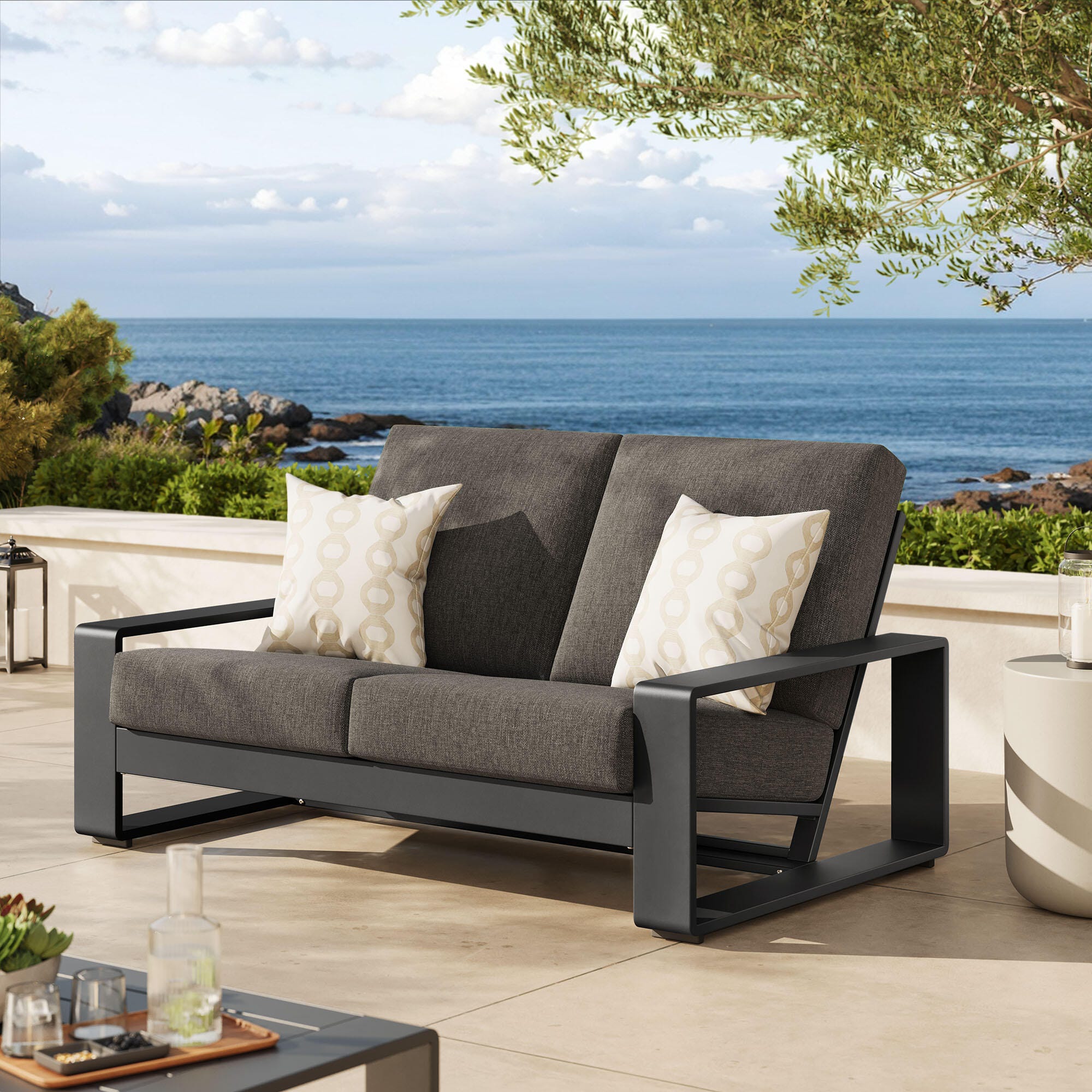 Modway Lirienne Outdoor Solid Loveseat, Smoke Gray, large