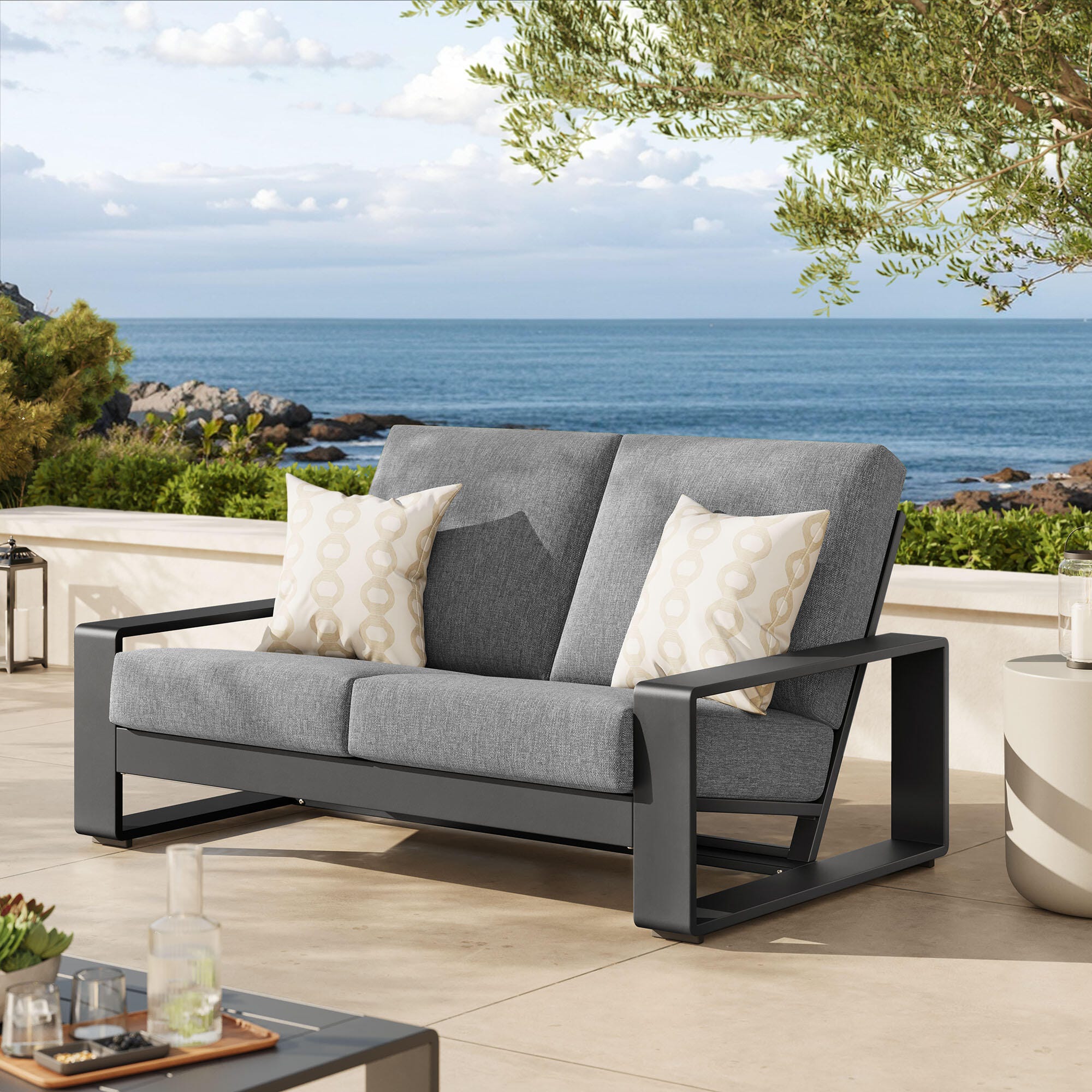 Modway Lirienne Outdoor Solid Loveseat, Light Gray/Gray, large