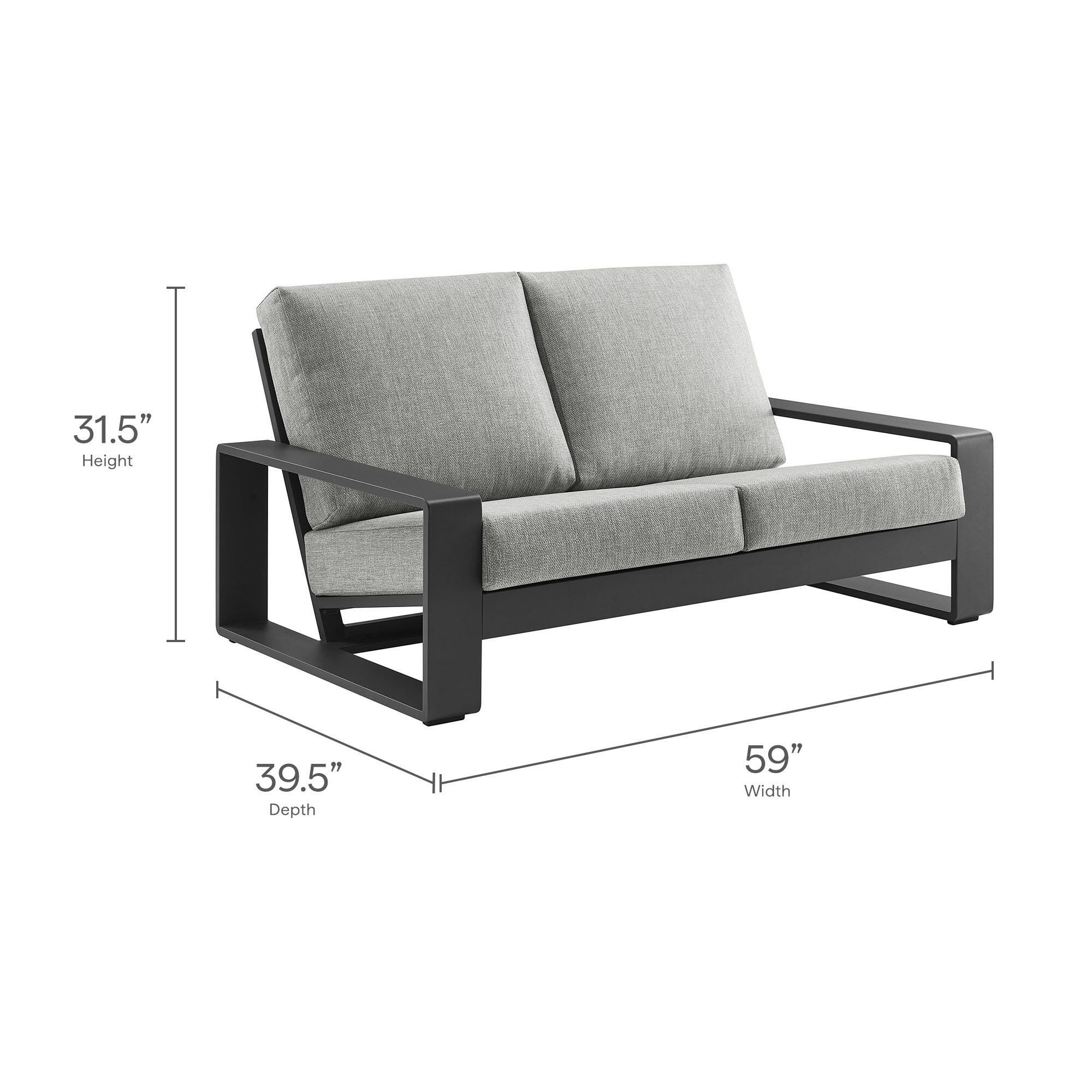 Modway Lirienne Outdoor Solid Loveseat, Light Gray/Gray, large