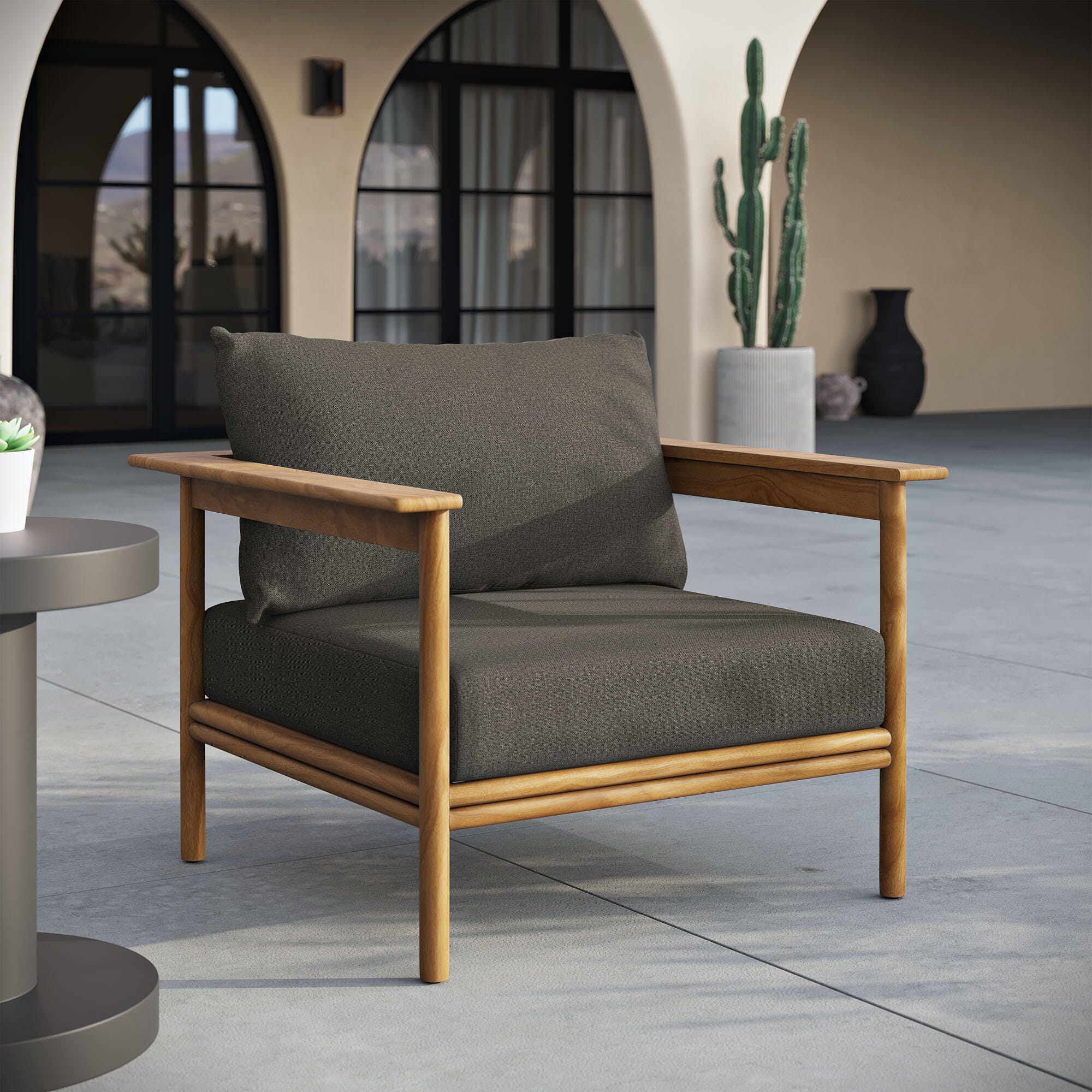 Modway Wren Outdoor Lounge Chair, Natural/Flint Gray, rollover