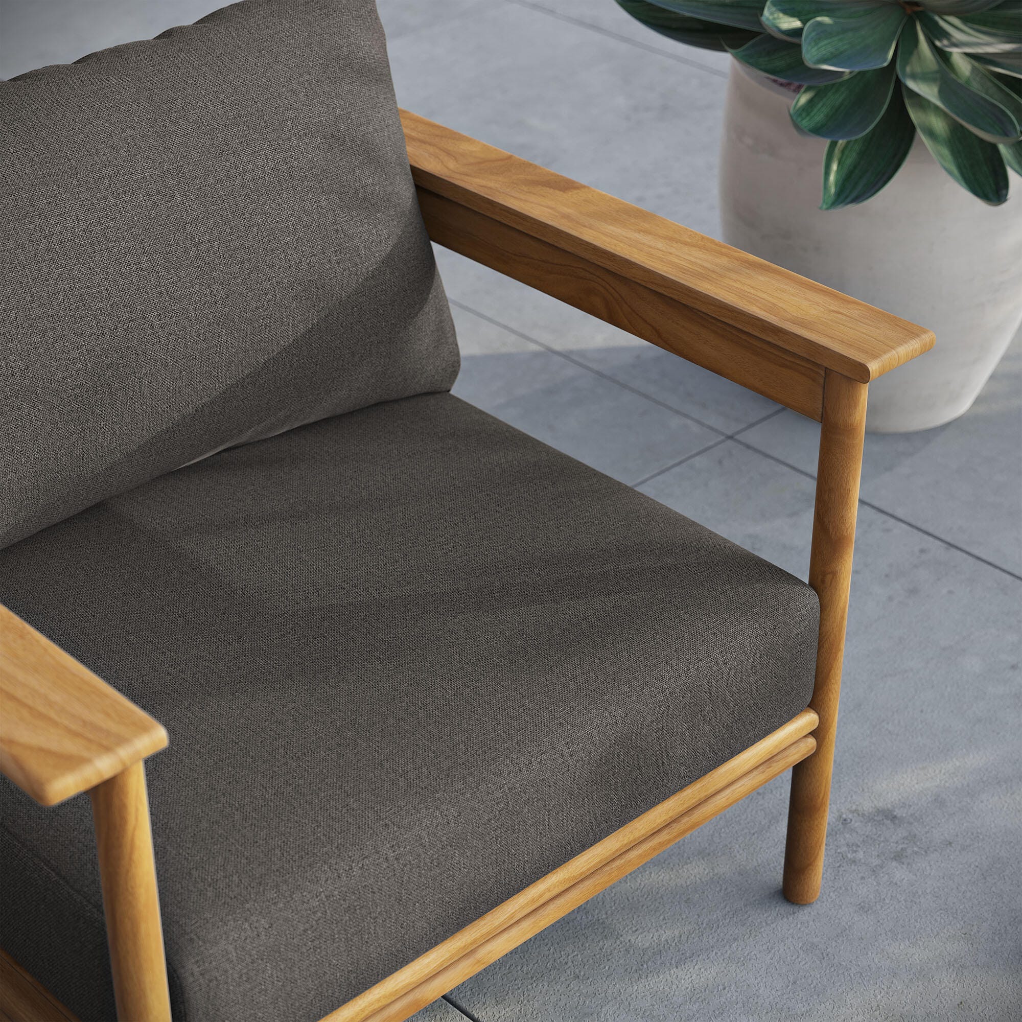 Modway Wren Outdoor Lounge Chair, Natural/Flint Gray, large