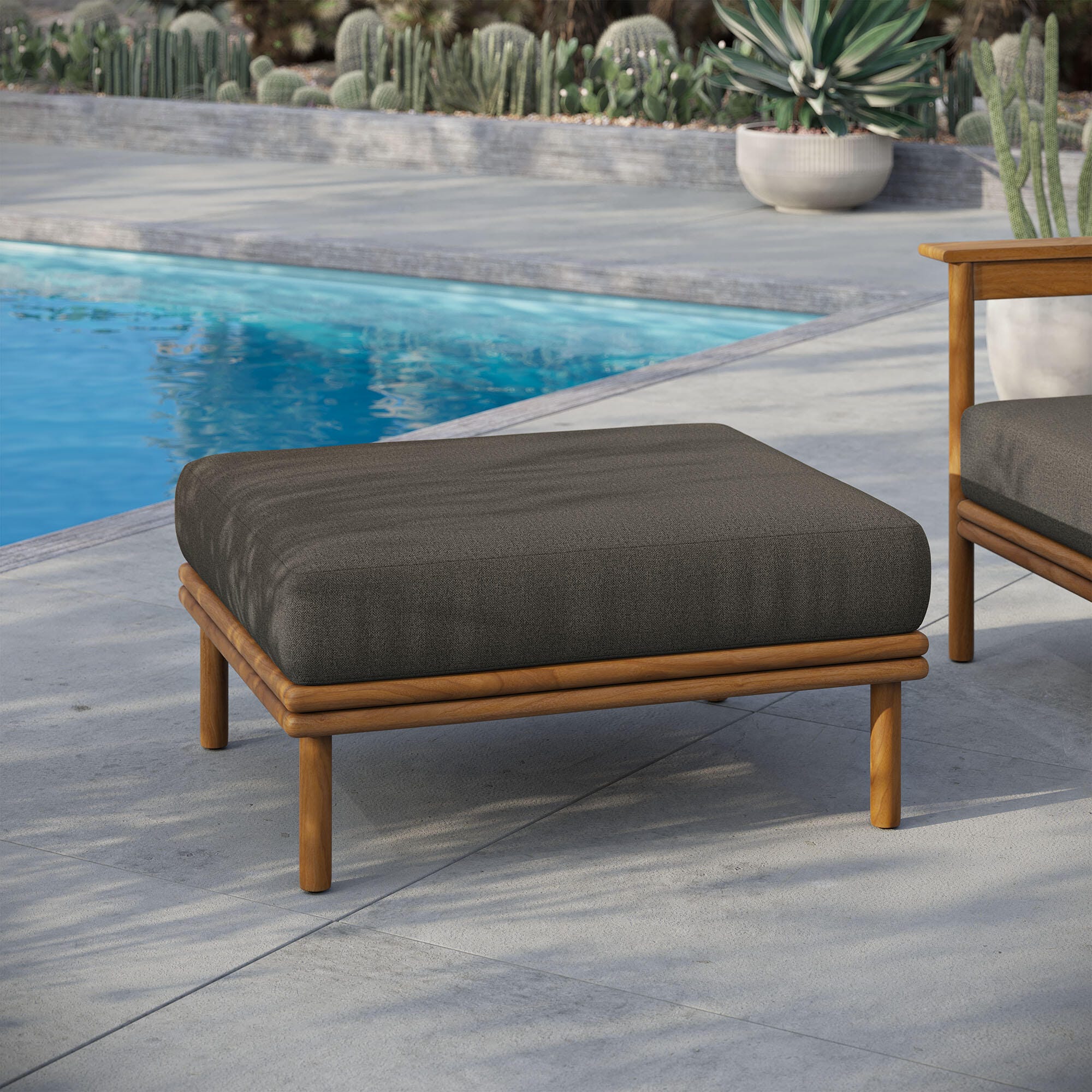 Modway Wren Outdoor Ottoman, Natural/Flint Gray, rollover