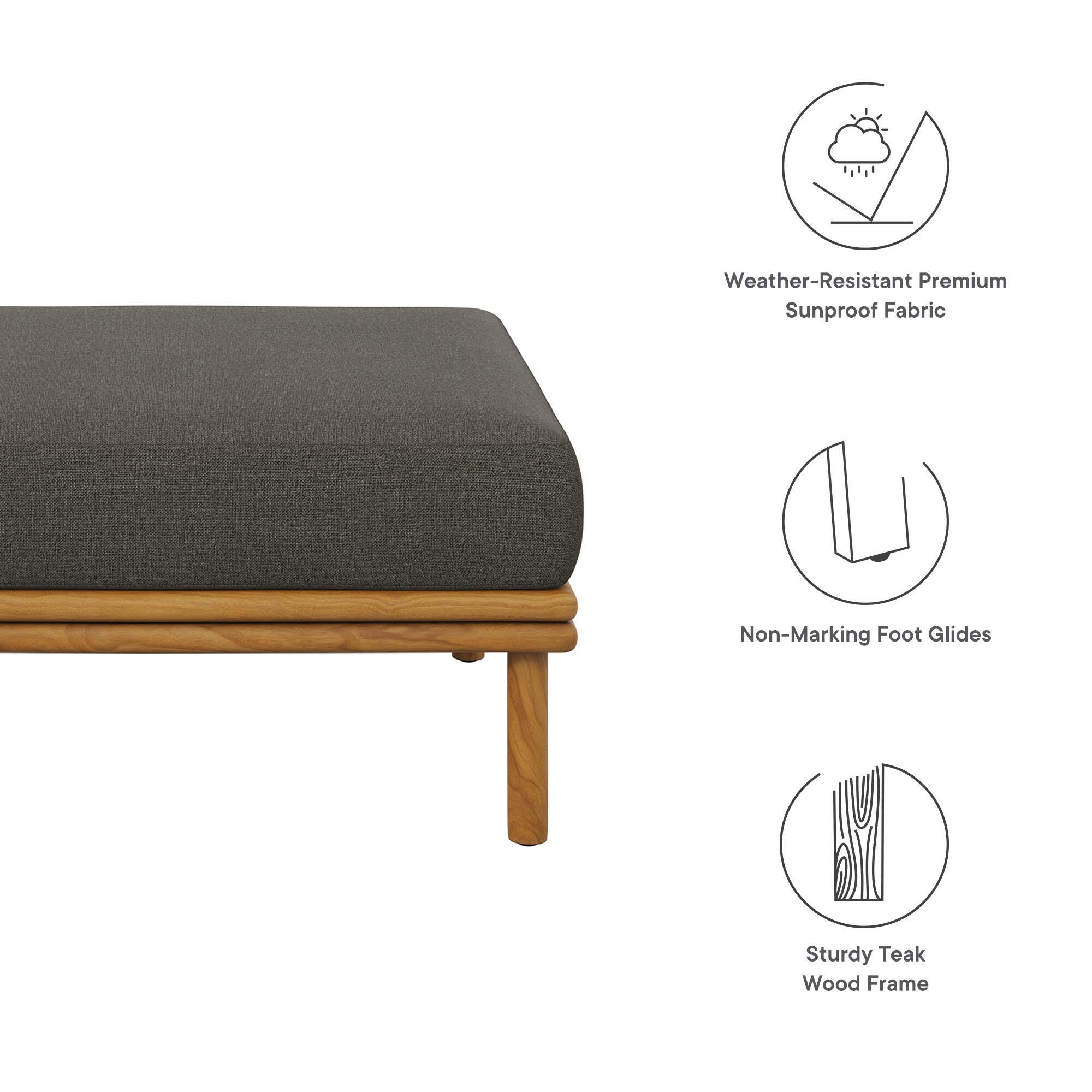 Modway Wren Outdoor Ottoman, Natural/Flint Gray, large