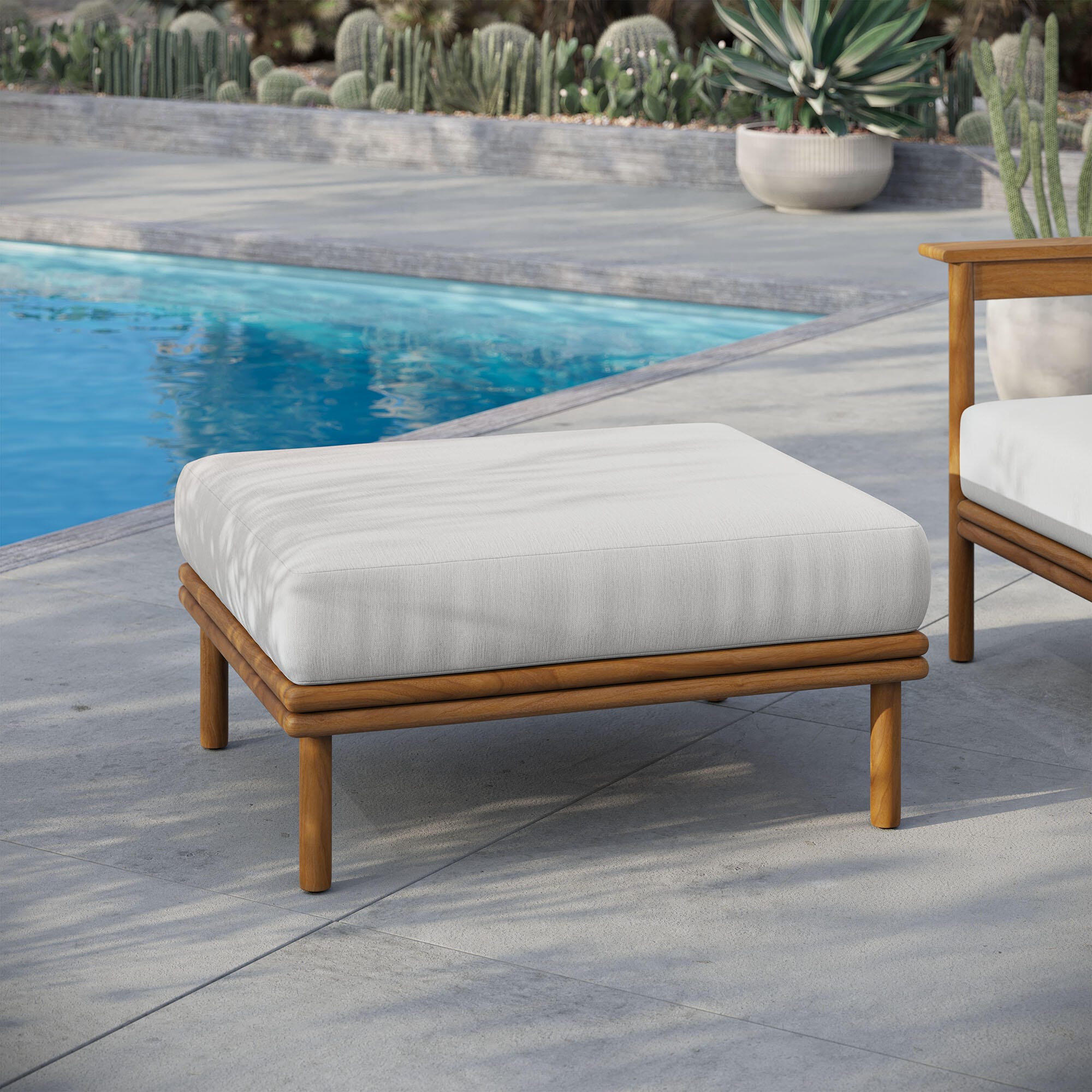 Modway Wren Outdoor Ottoman, Natural/Sail, rollover