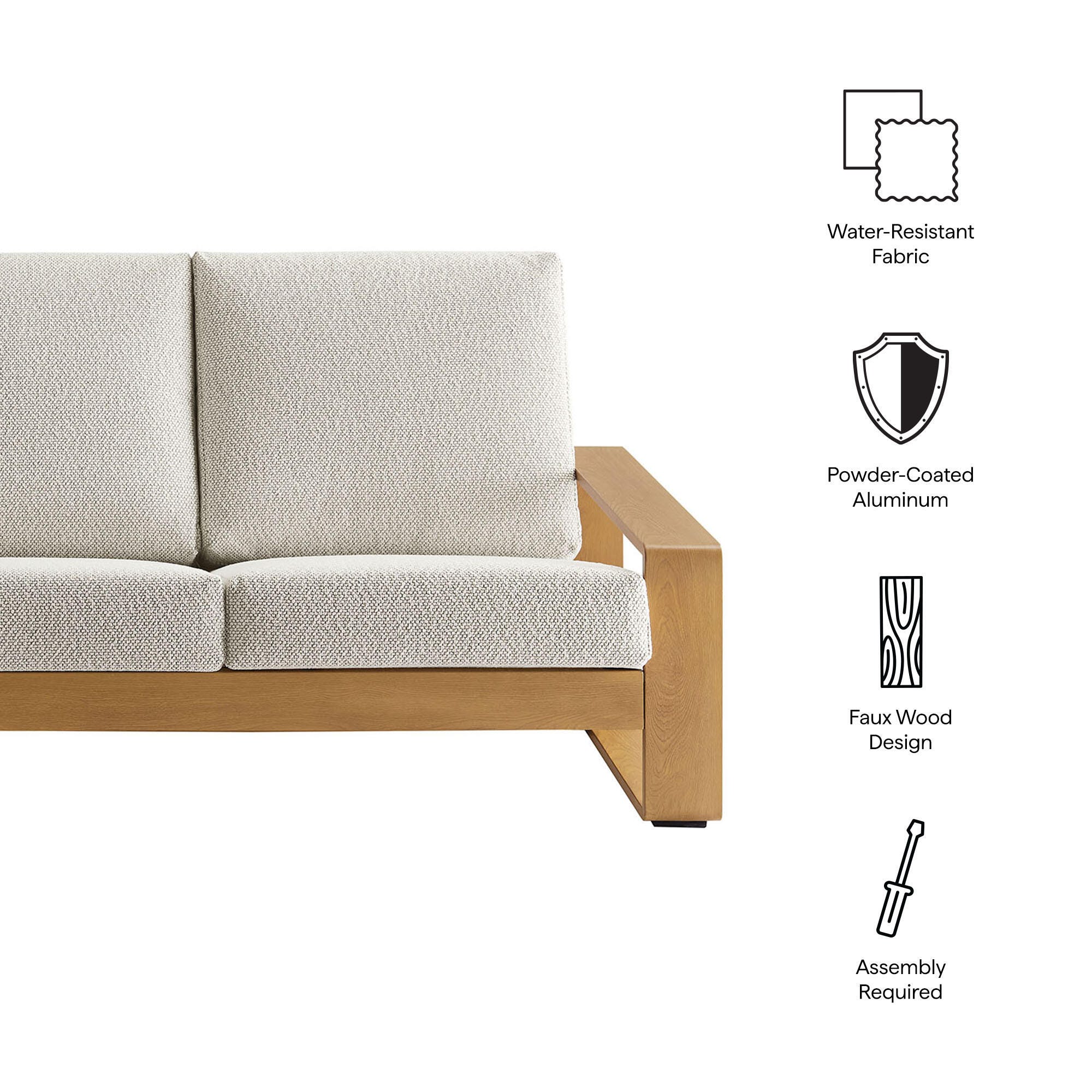 Modway Lirienne Outdoor Sofa, Ivory/Natural, large