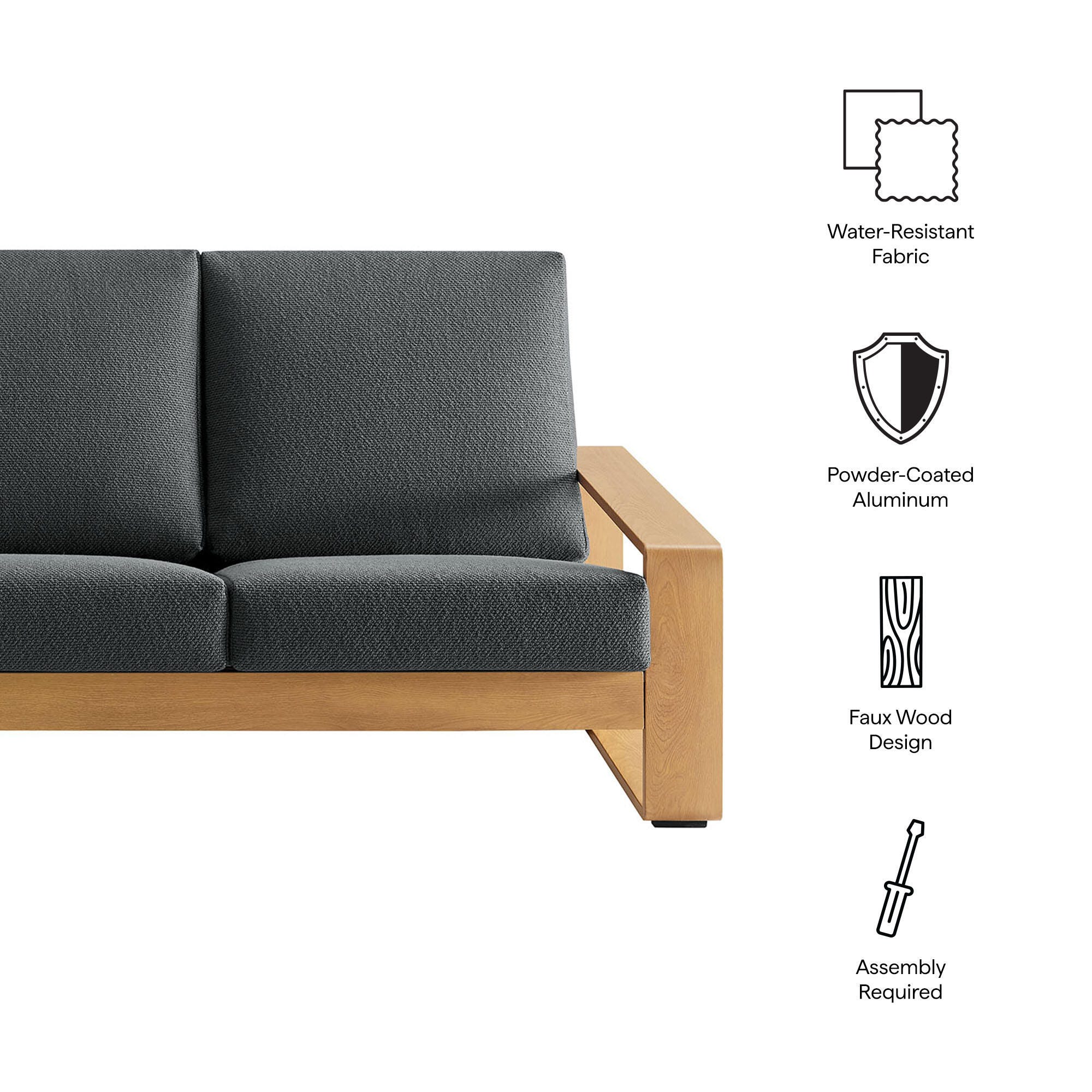 Modway Lirienne Outdoor Sofa, Charcoal/Natural, large