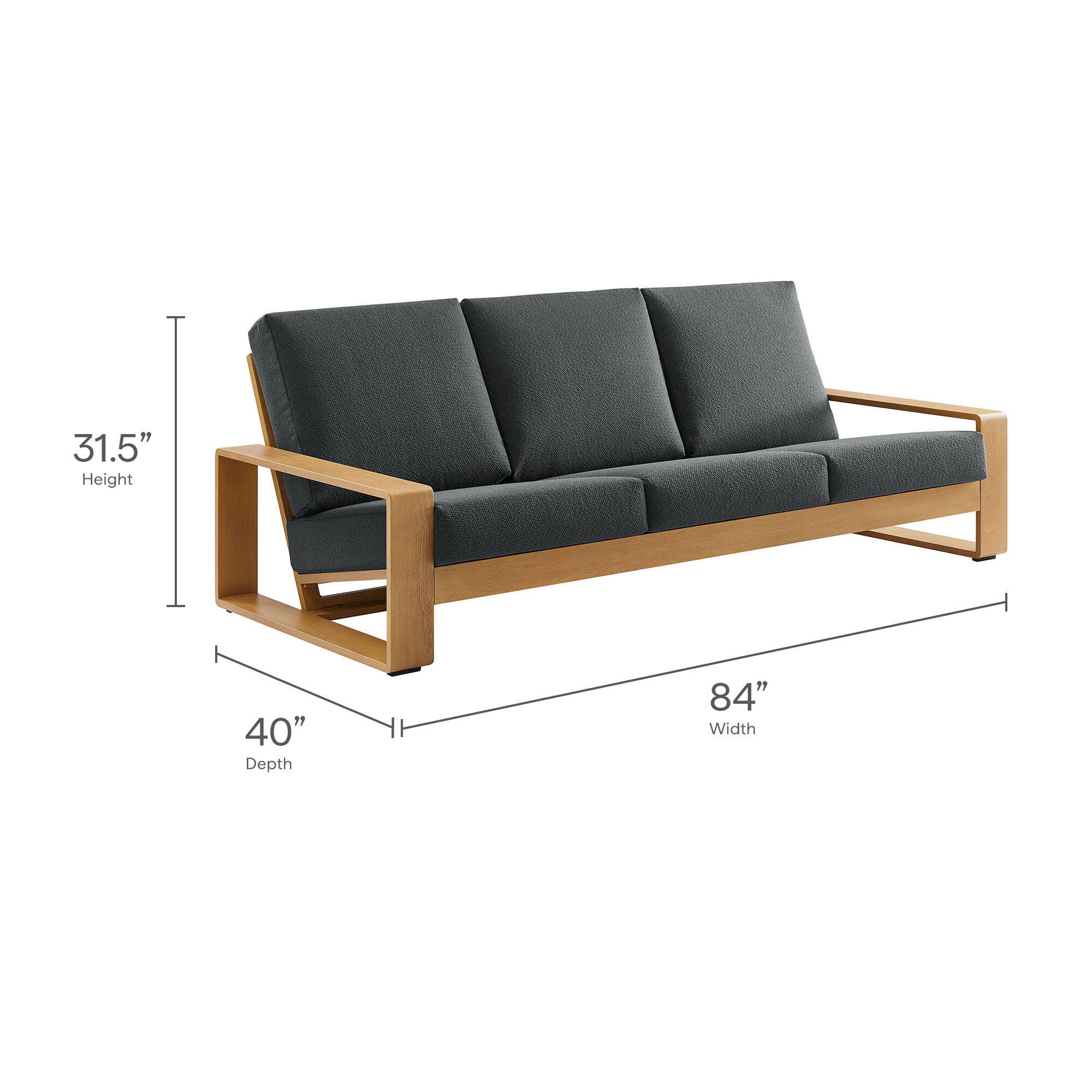 Modway Lirienne Outdoor Sofa, Charcoal/Natural, large