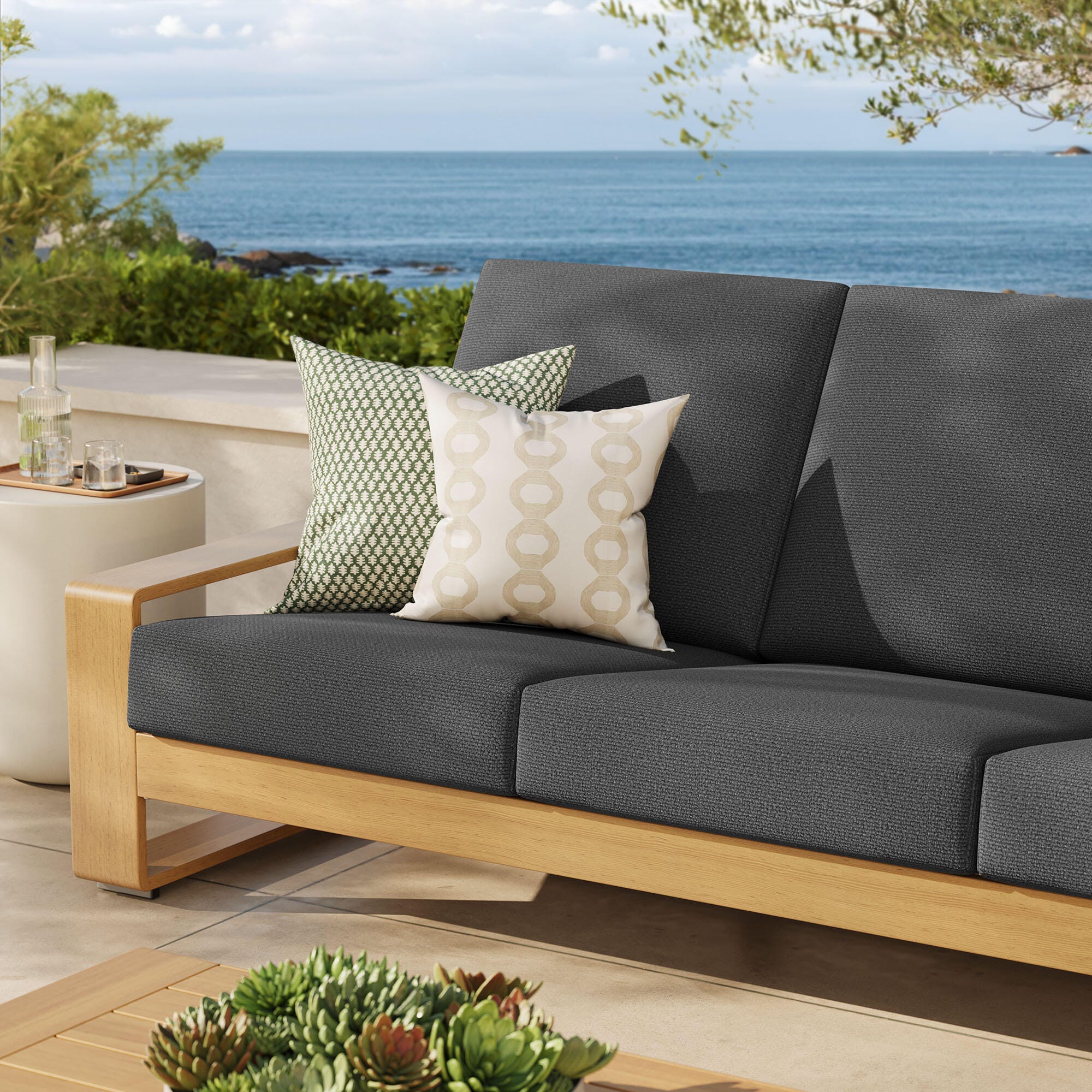 Modway Lirienne Outdoor Sofa, Charcoal/Natural, large