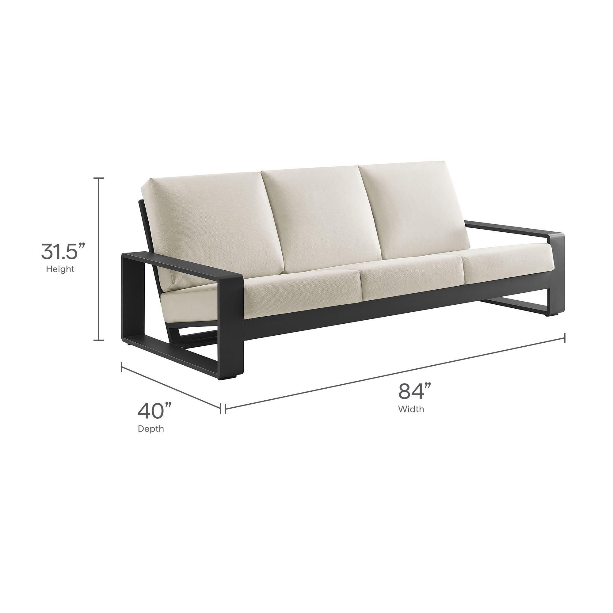 Modway Lirienne Outdoor Sofa, Cream Gray/Black, large