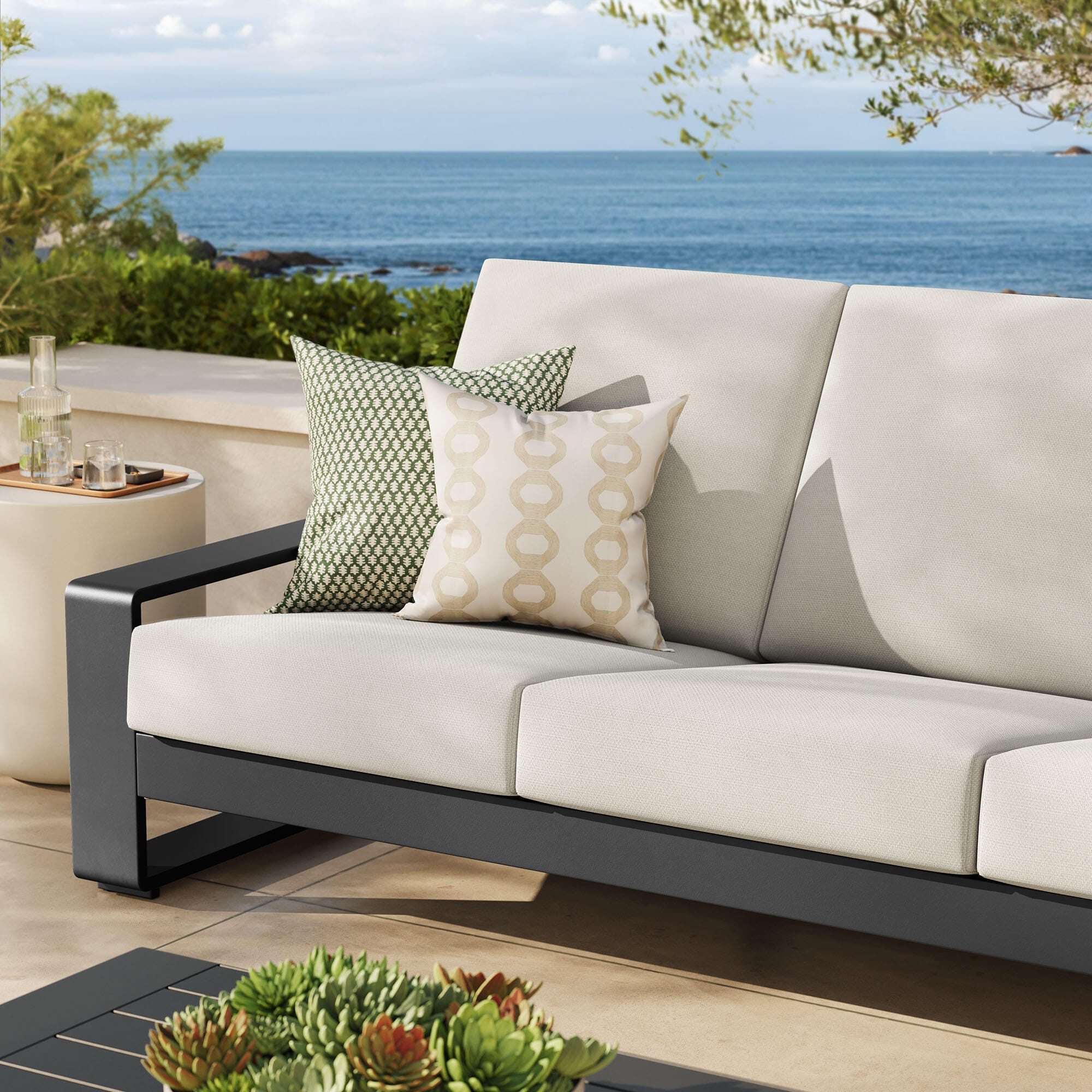 Modway Lirienne Outdoor Sofa, Cream Gray/Black, large