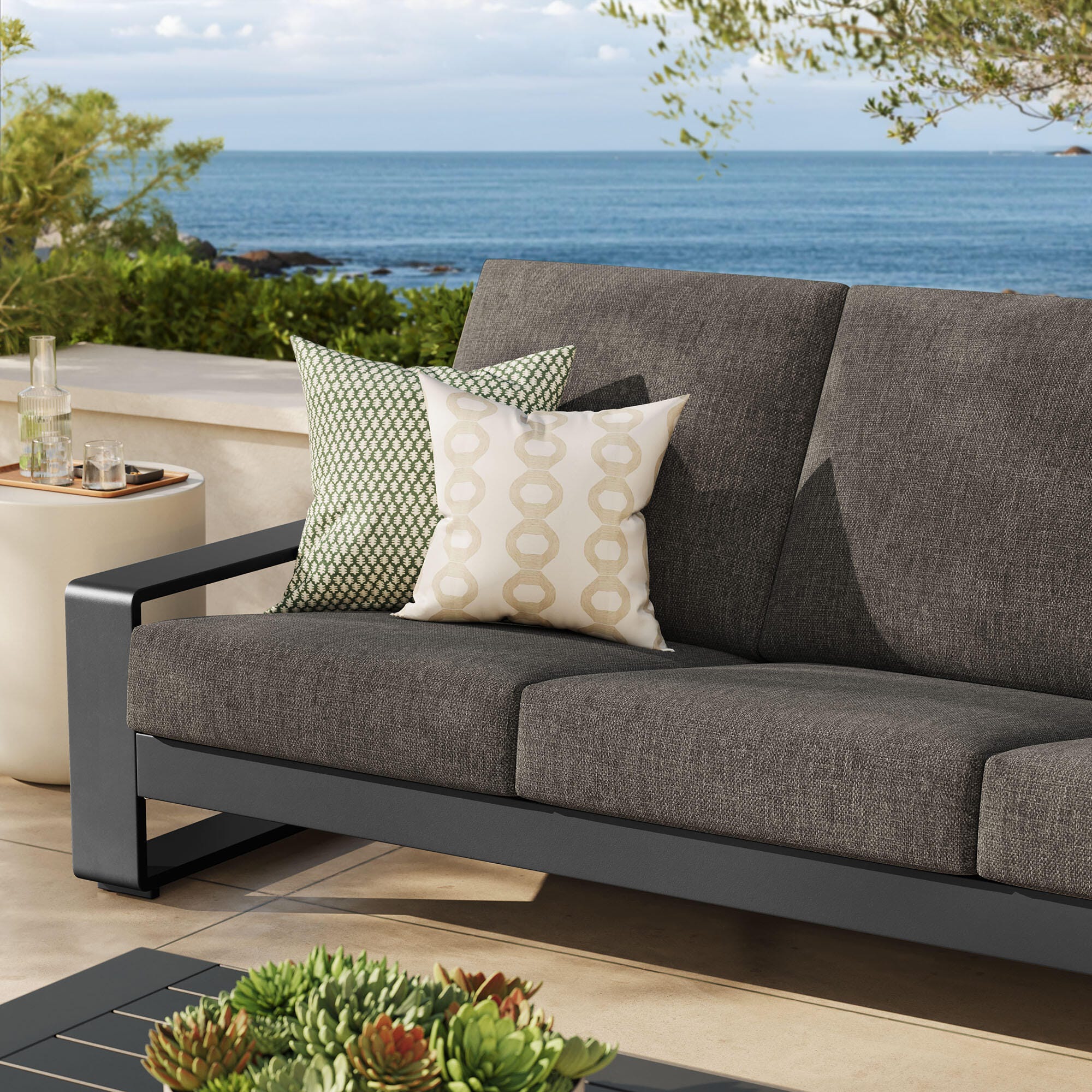 Modway Lirienne Outdoor Sofa, Smoke Gray/Black, large