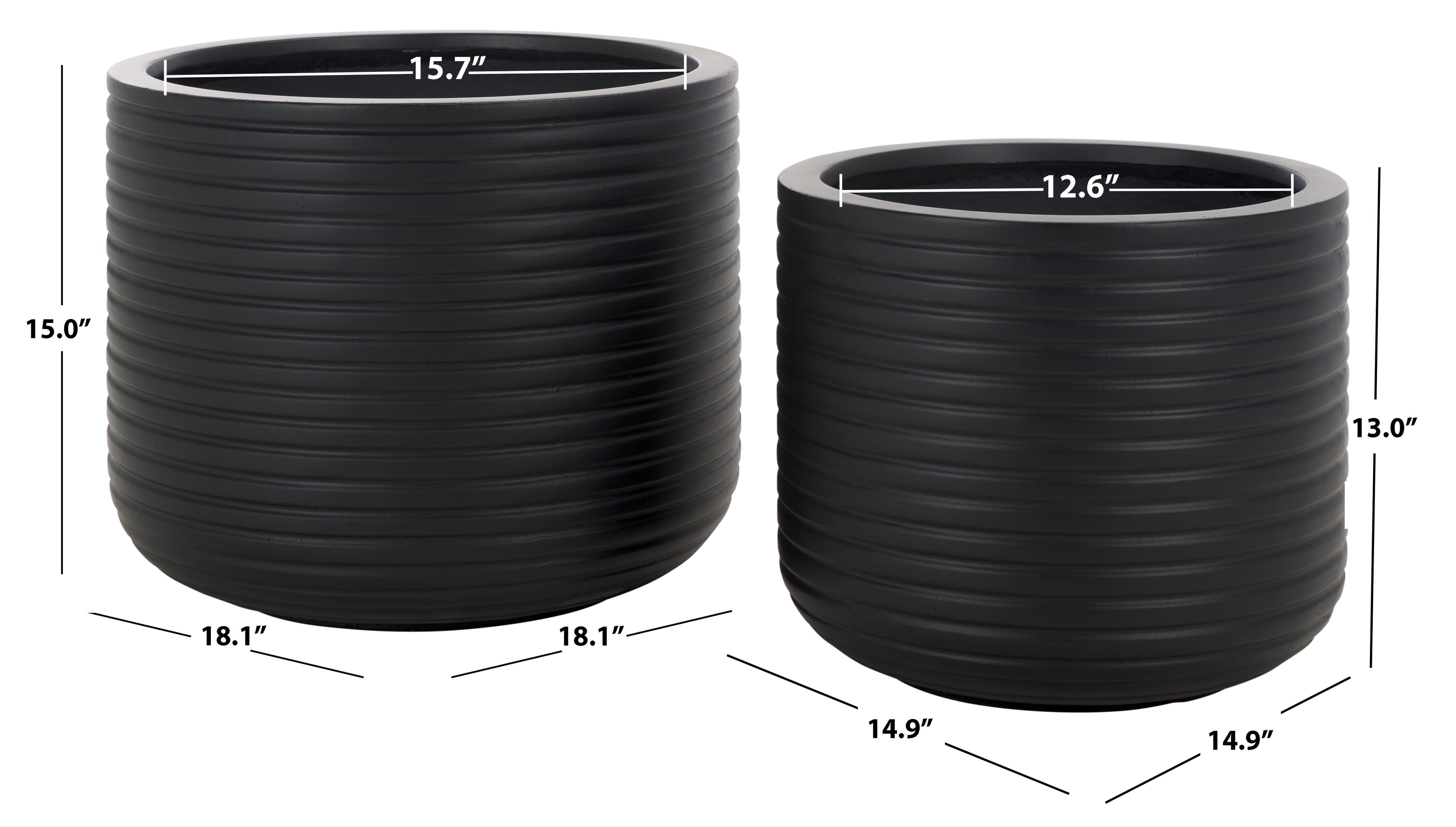 Safavieh Nardo Outdoor Planter (Set of 2), Black, large