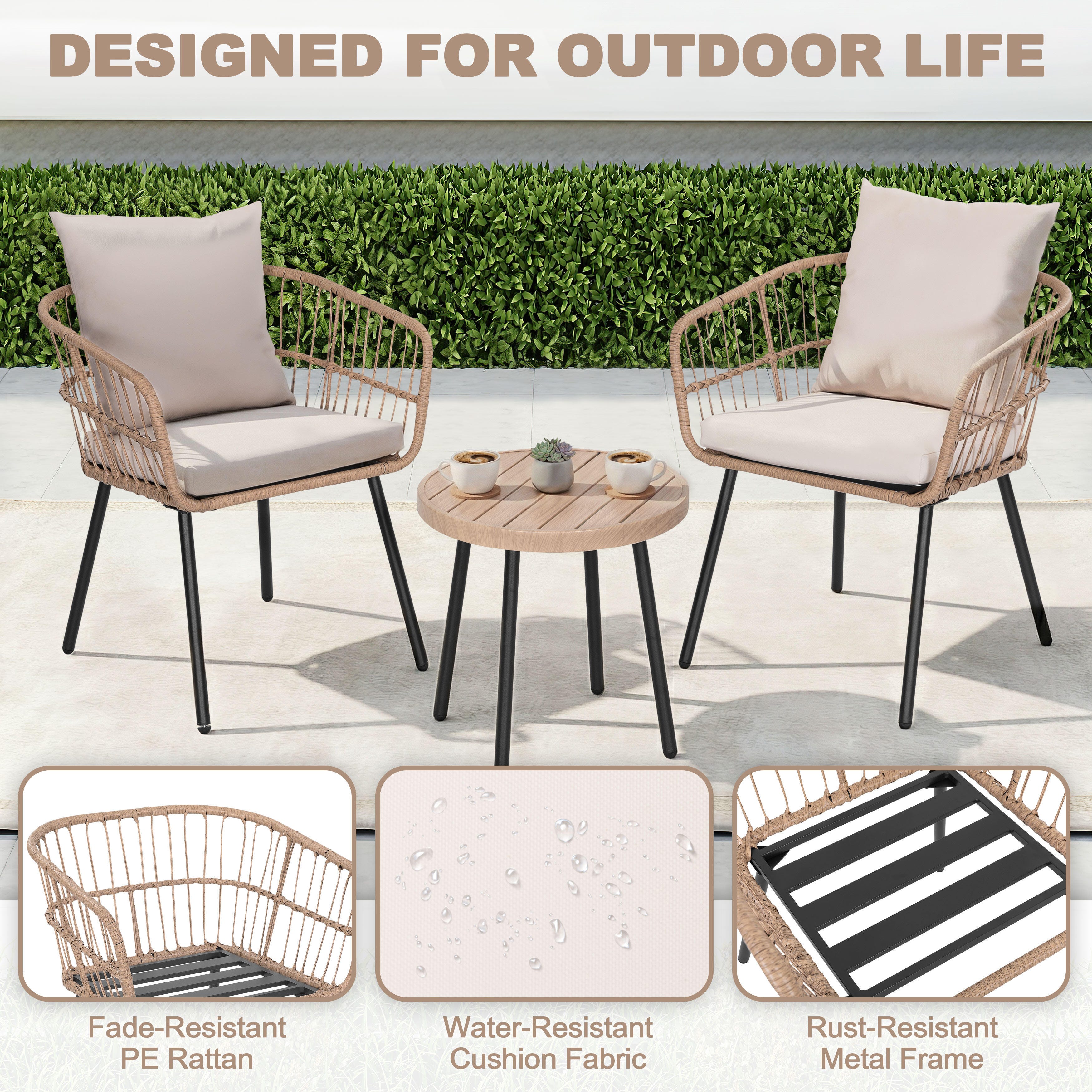 Nuu Garden 3 Piece Outdoor Bistro Set, , large