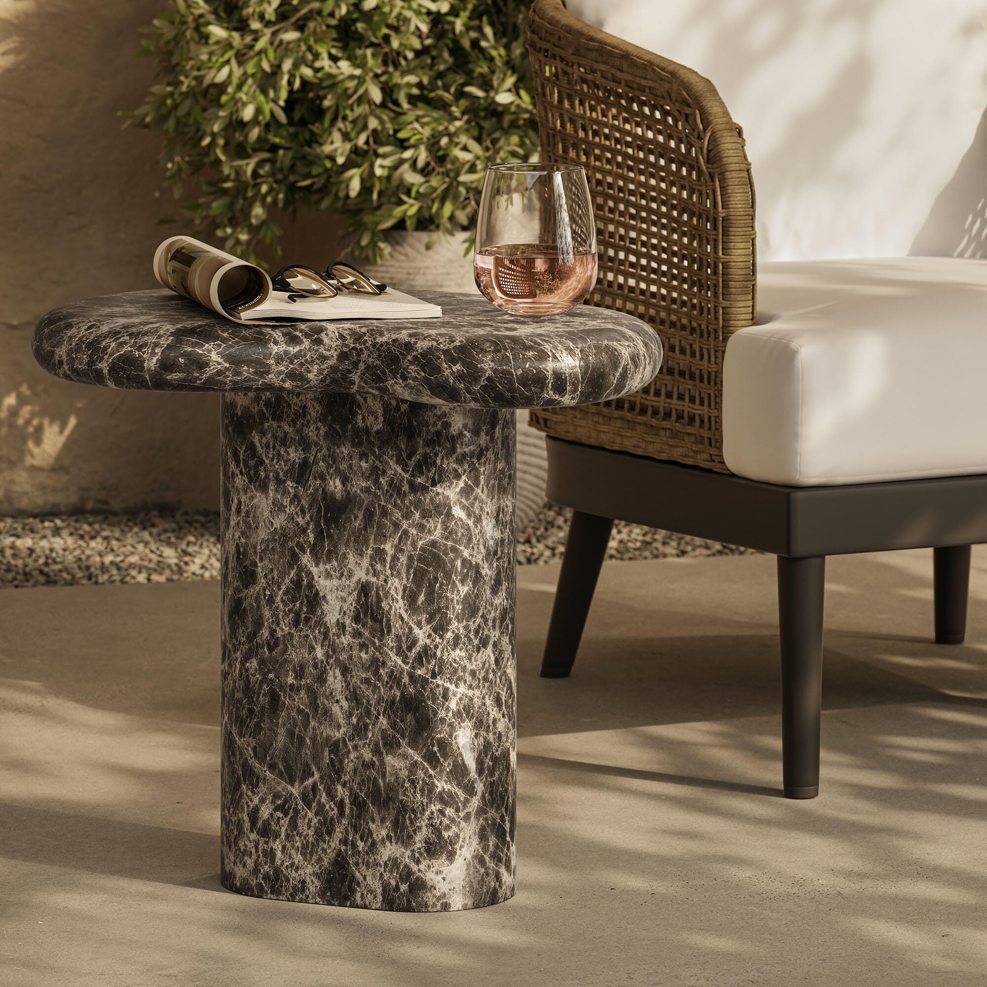 Modway Elowen Outdoor Side Table, Dark Emperador, large