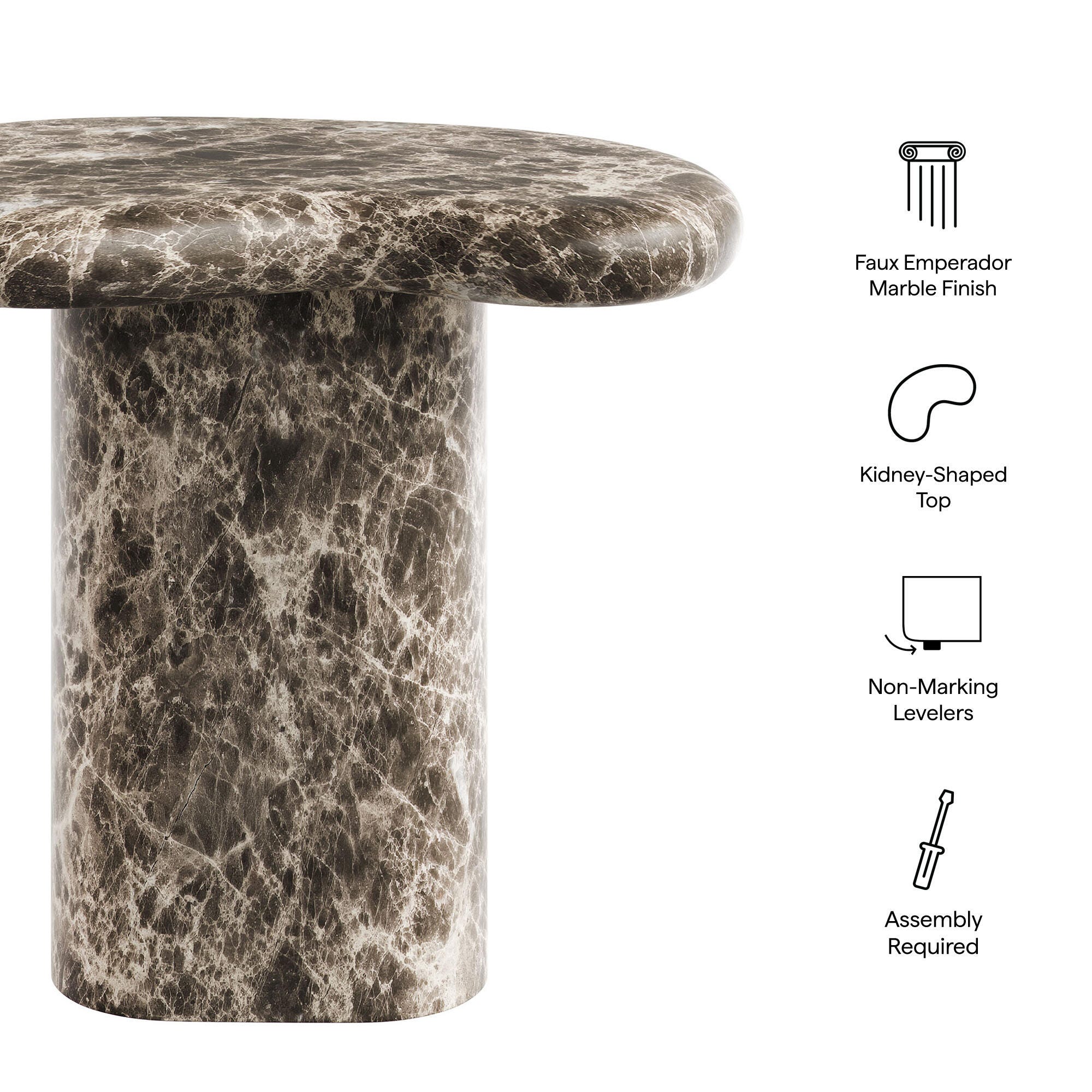 Modway Elowen Outdoor Side Table, Dark Emperador, large