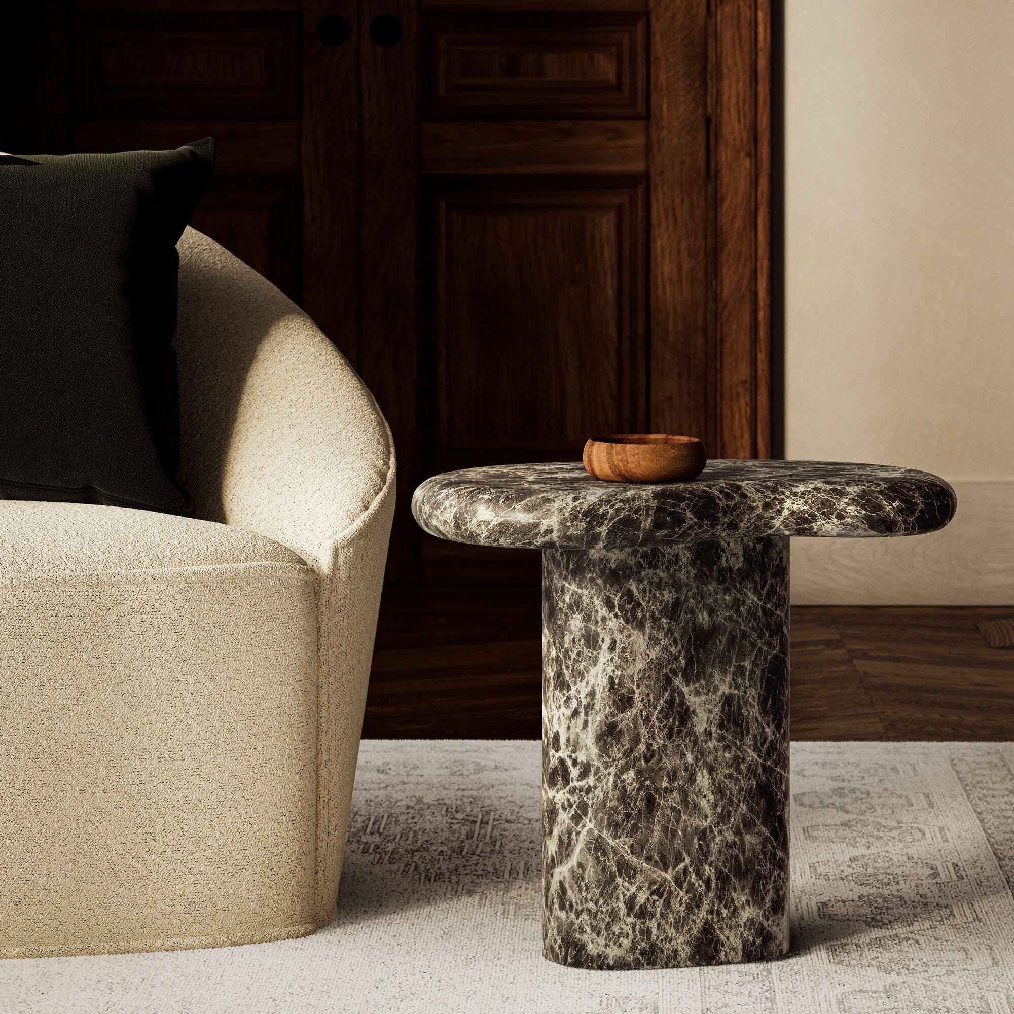 Modway Elowen Outdoor Side Table, Dark Emperador, large