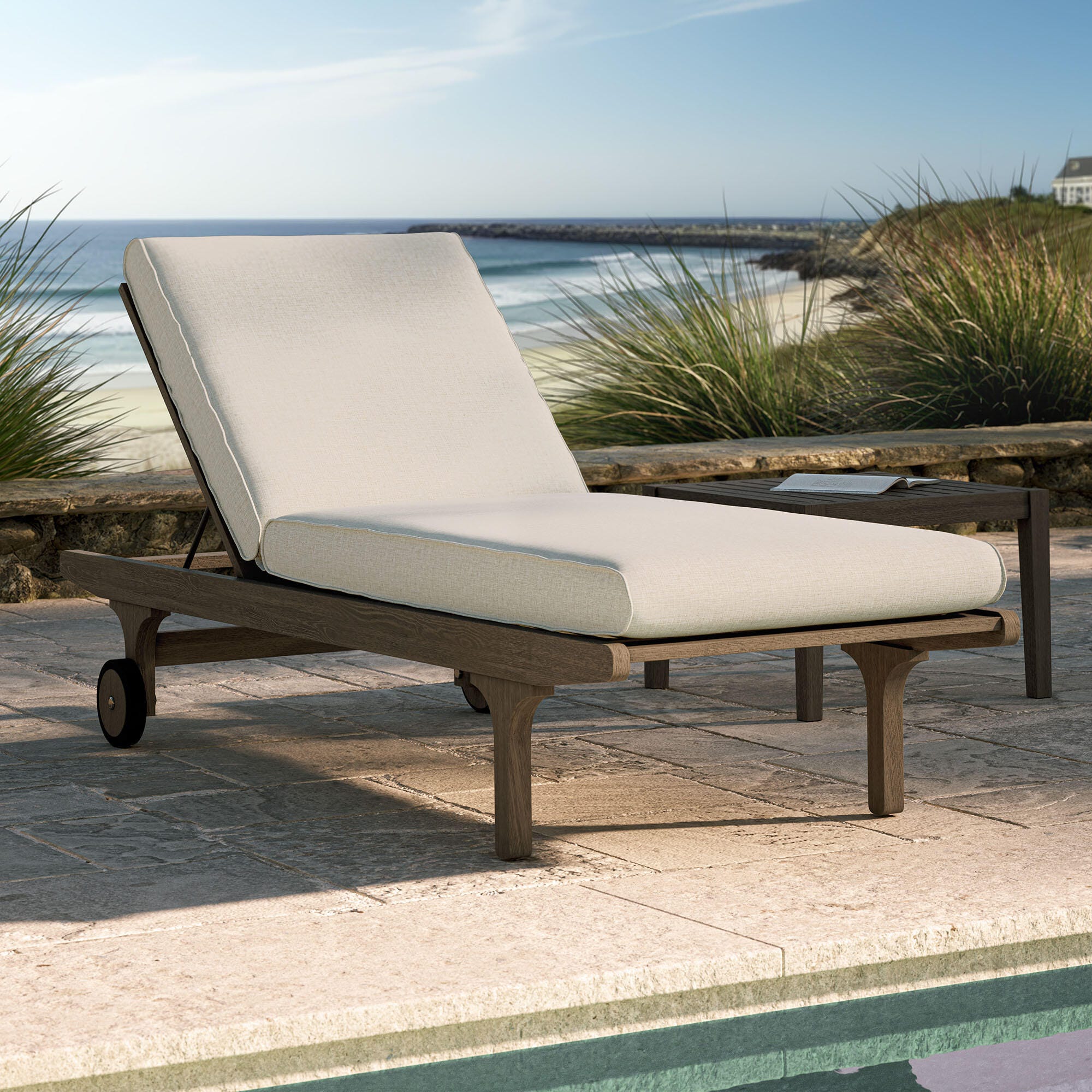 Modway Saratoga Outdoor Chaise Lounge, Pebble, rollover