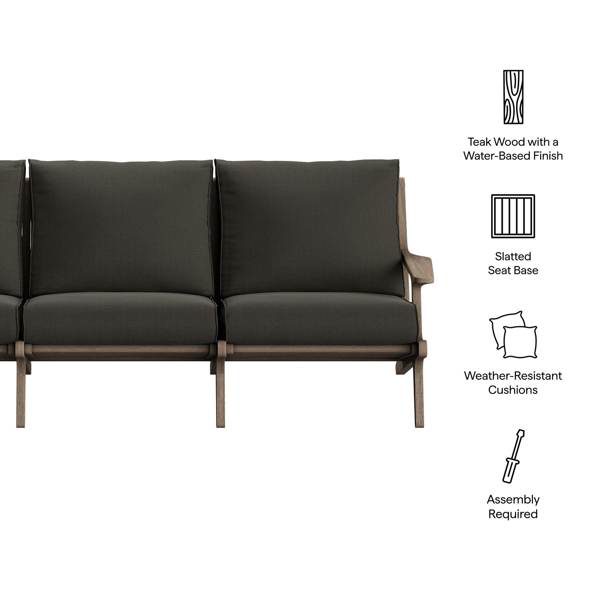 Modway Saratoga Outdoor Sofa, Flint Gray, large