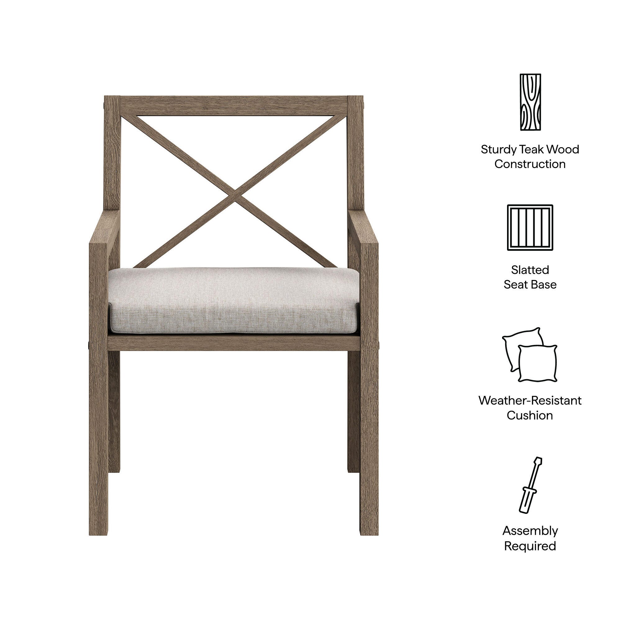 Modway Northlake Outdoor Dining Armchair, Pebble, large