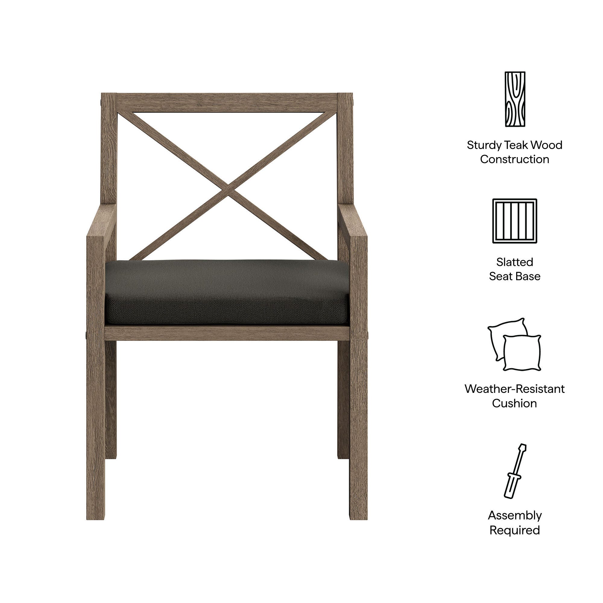 Modway Northlake Outdoor Dining Armchair, Flint Gray, large