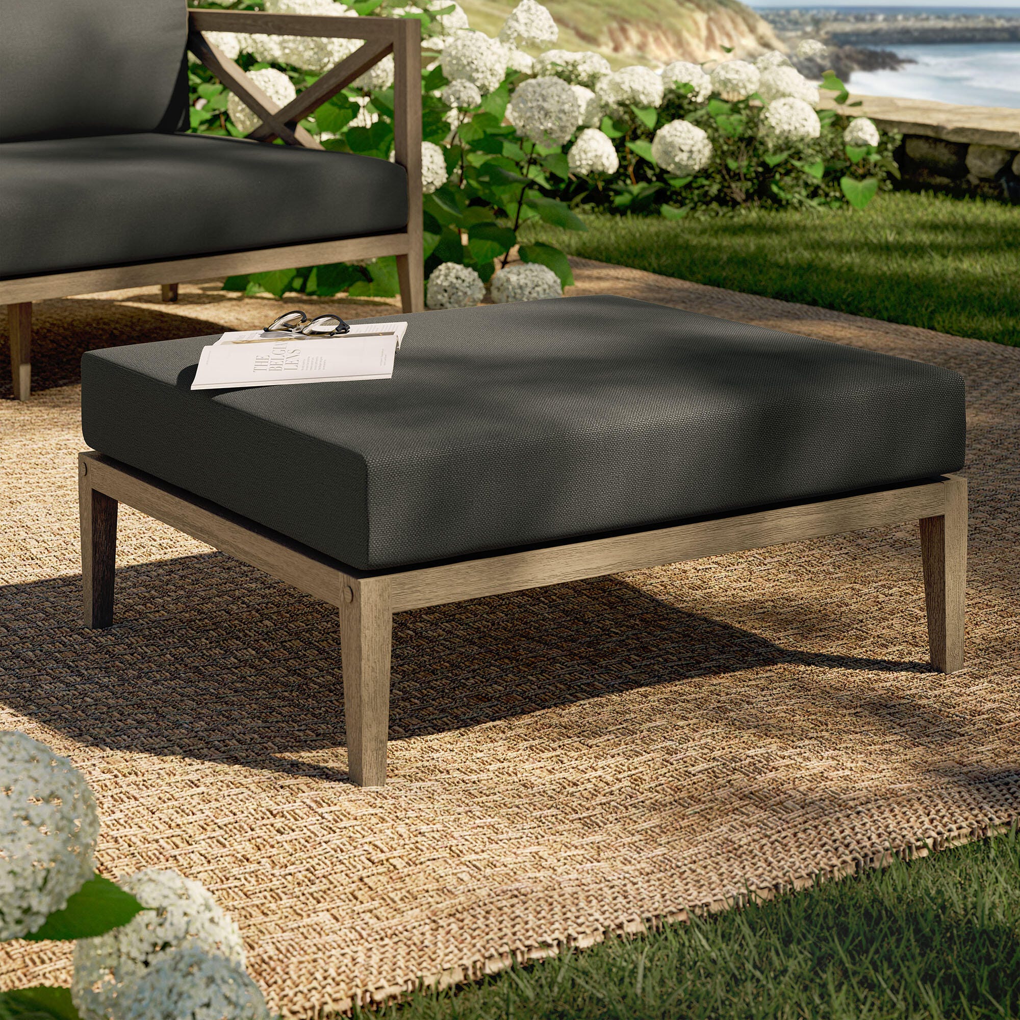 Modway Northlake Outdoor Ottoman, Flint Gray, rollover