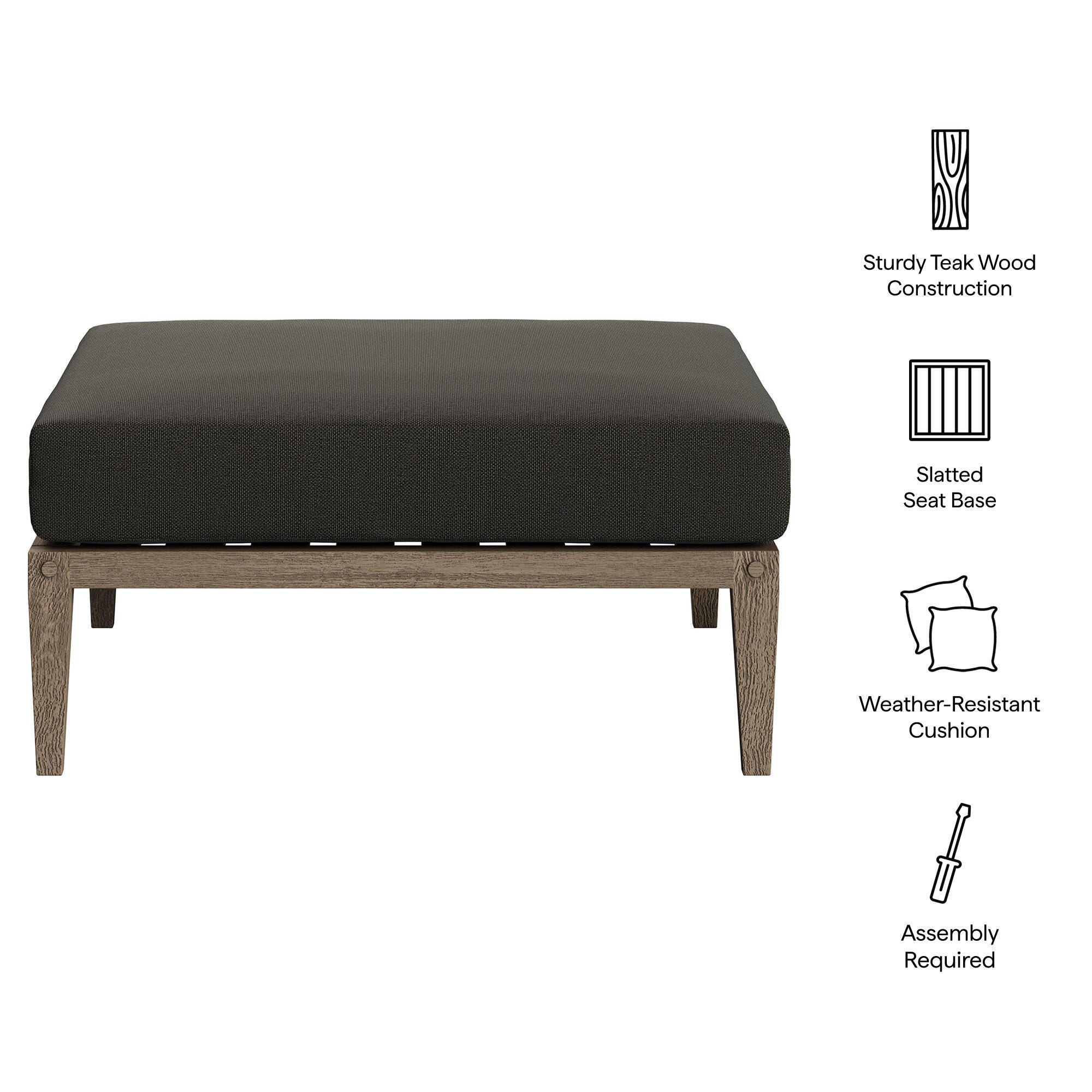 Modway Northlake Outdoor Ottoman, Flint Gray, large