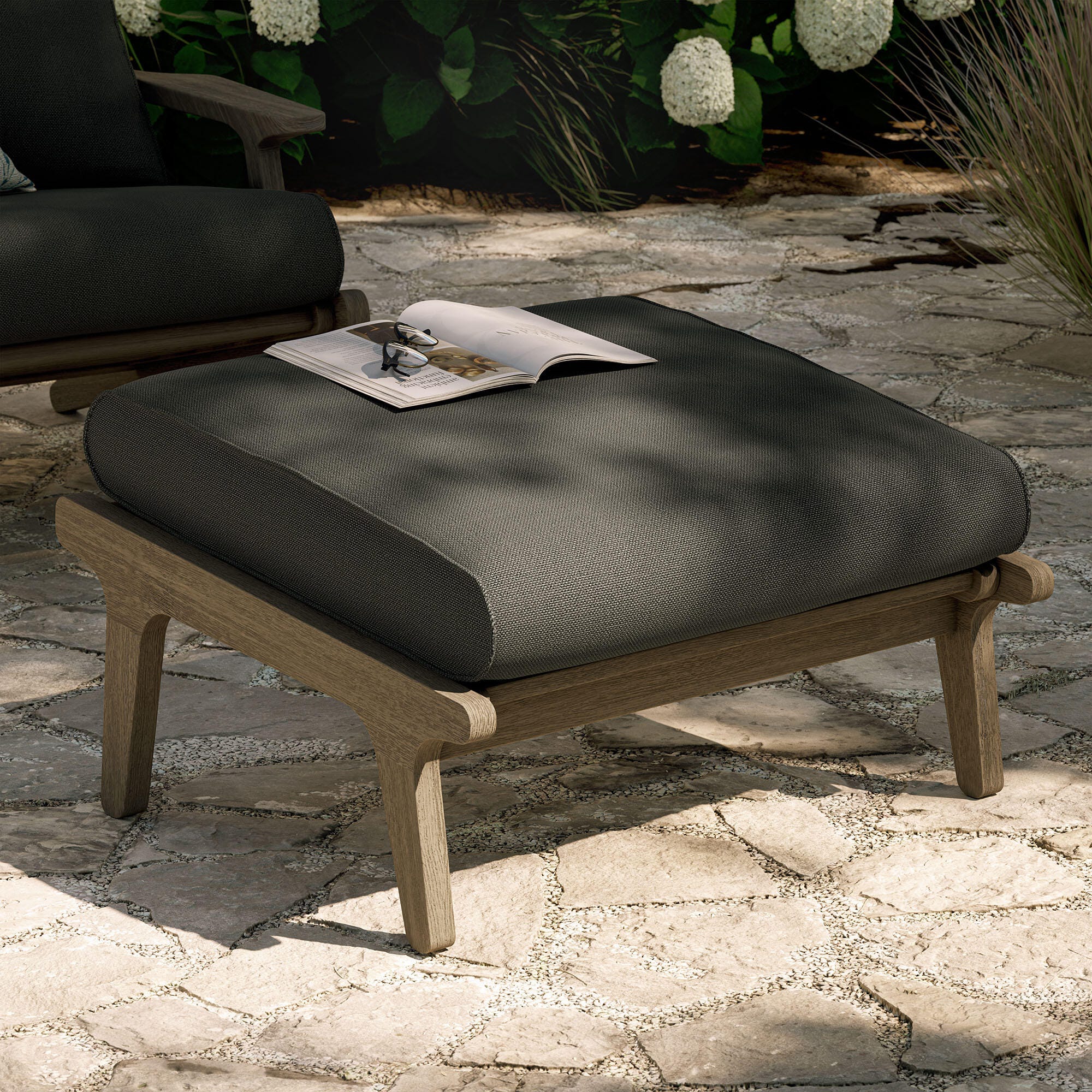 Modway Saratoga Outdoor Ottoman, Flint Gray, rollover