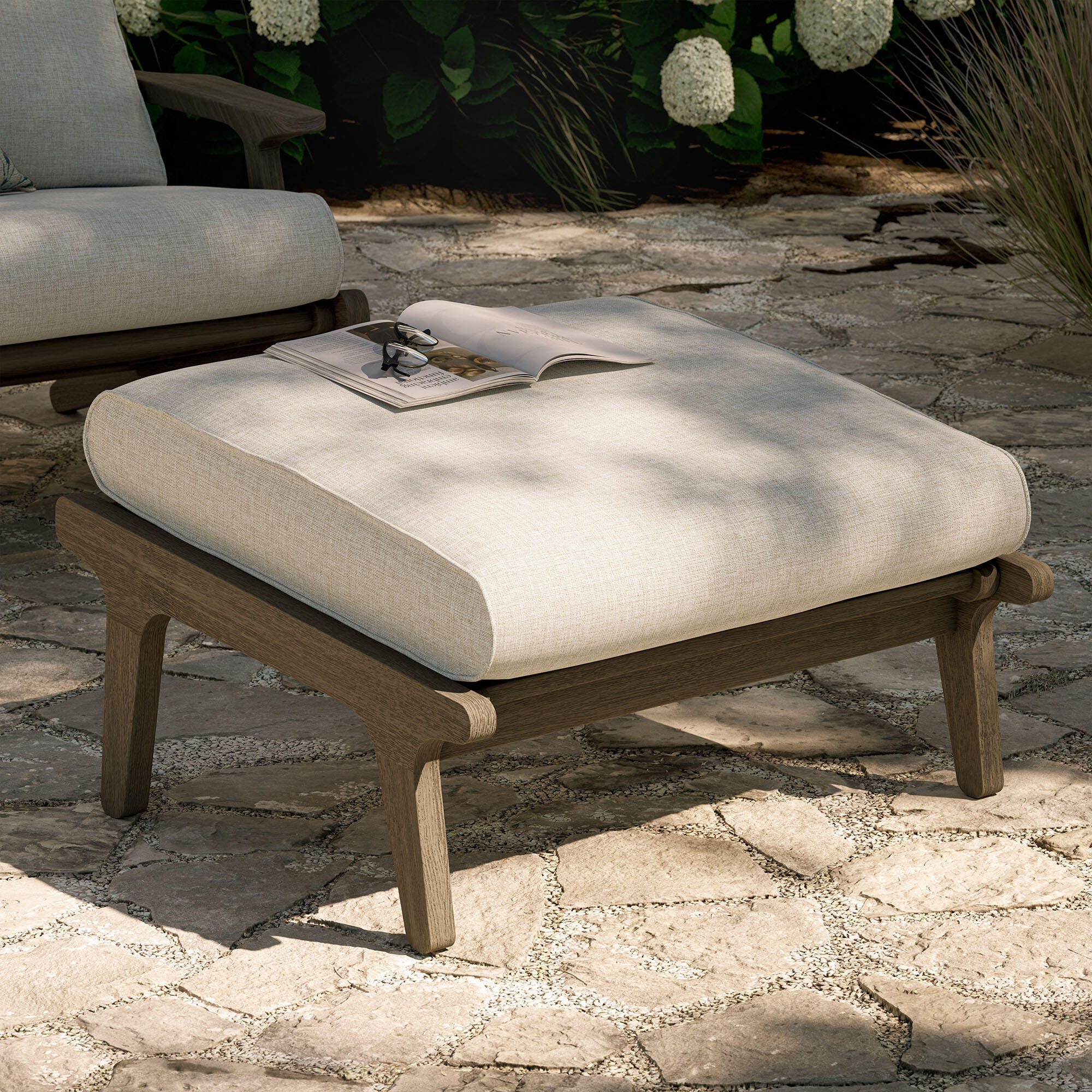 Modway Saratoga Outdoor Ottoman, Pebble, rollover