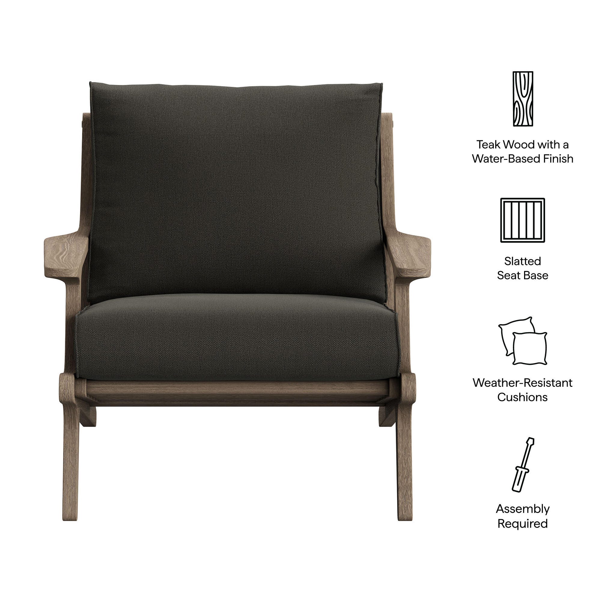 Modway Saratoga Outdoor Lounge Chair, Flint Gray, large
