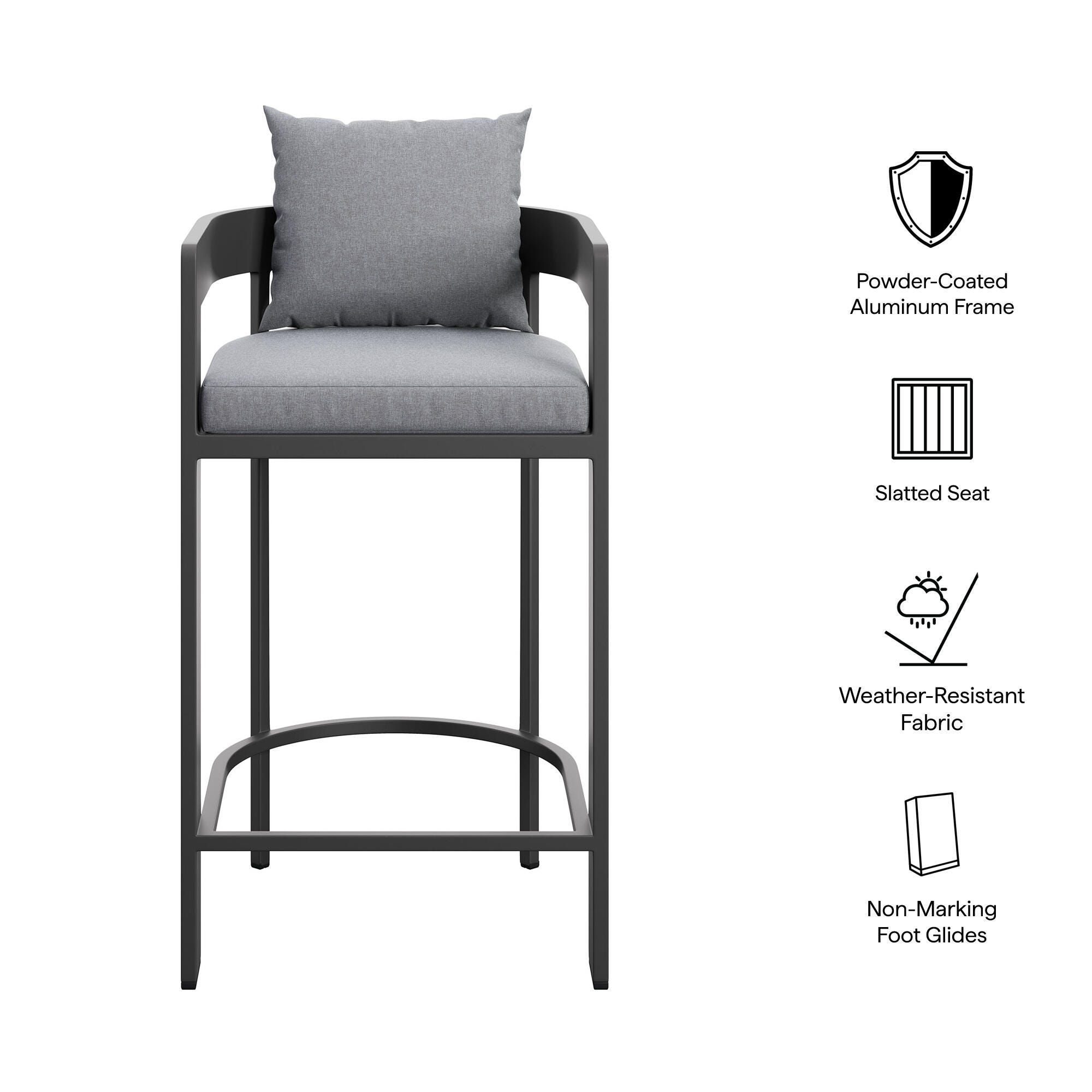 Modway Tahoe Outdoor Bar Stool, Gray, large