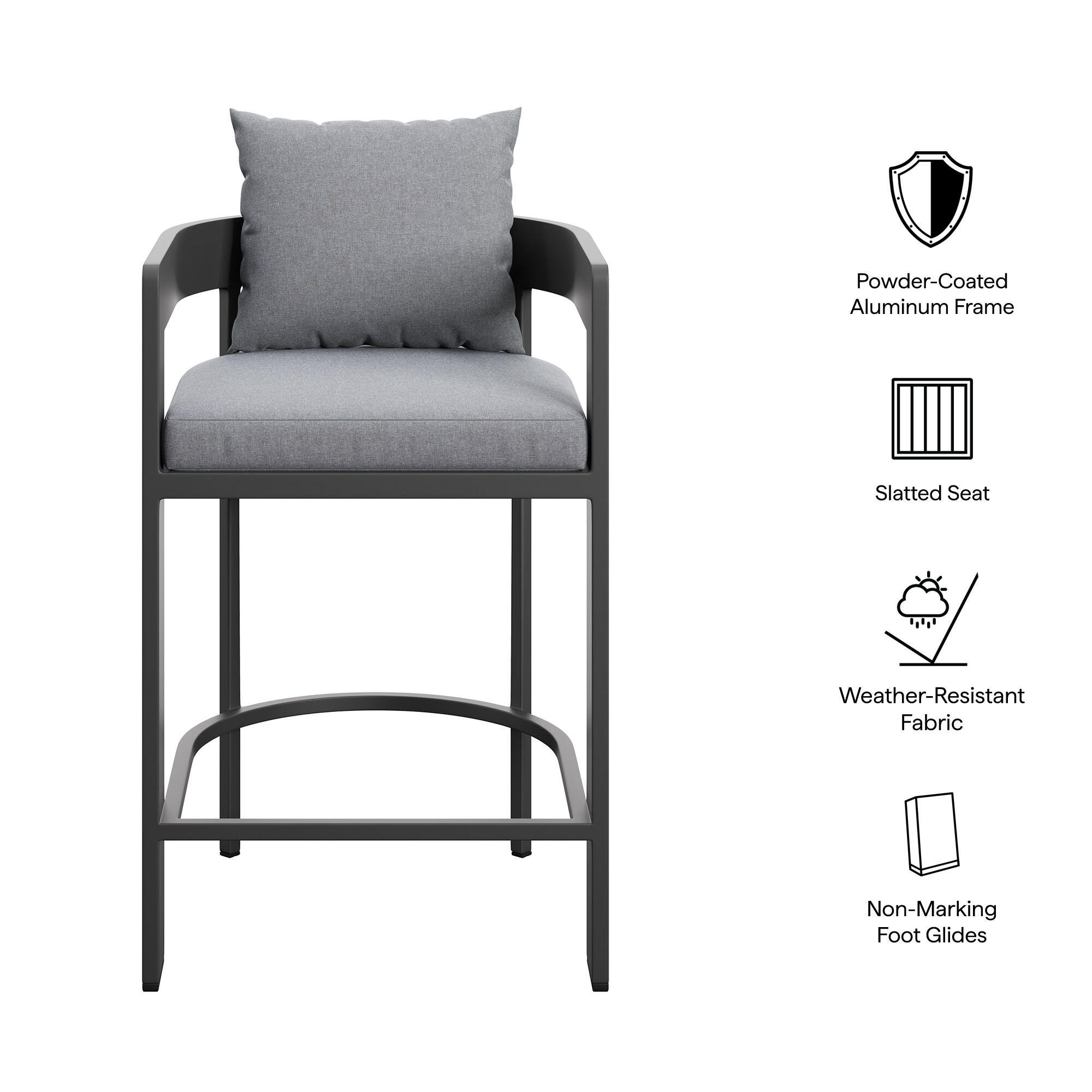 Modway Tahoe Outdoor Bar Stool, Gray, large