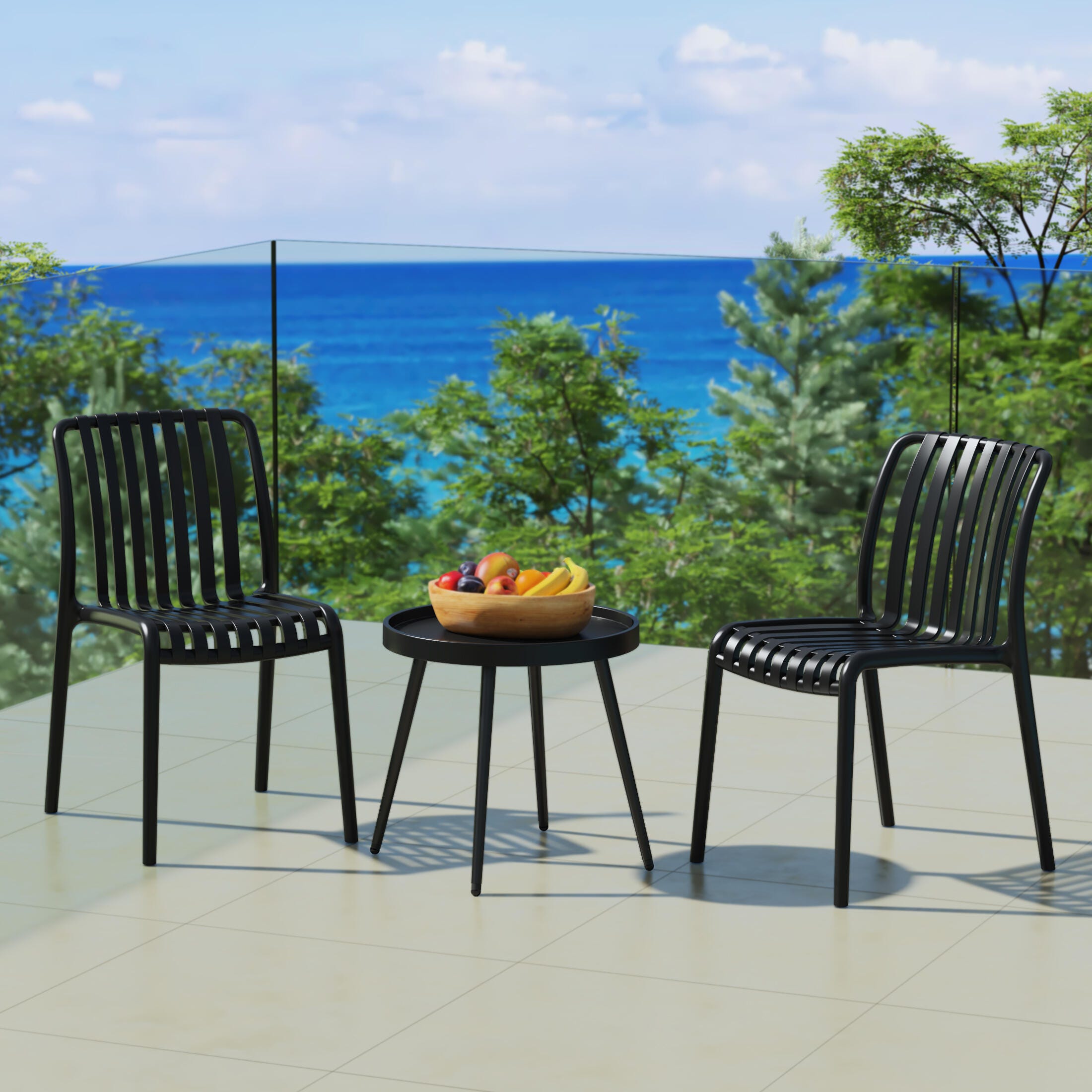Westin Furniture Celestine Outdoor Side Table and 2 Chairs, Black, rollover