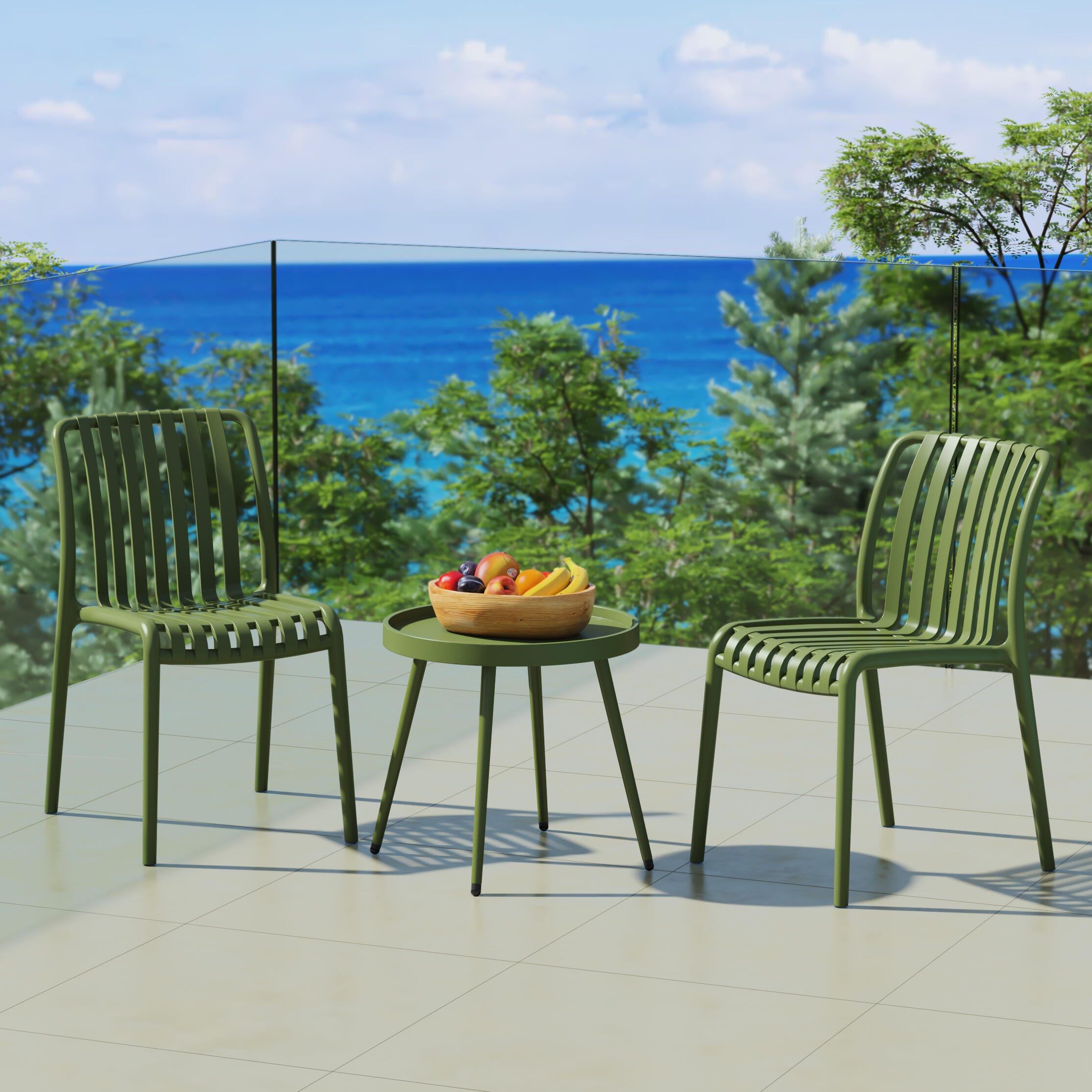Westin Furniture Celestine Outdoor Side Table and 2 Chairs, Olive Green, rollover