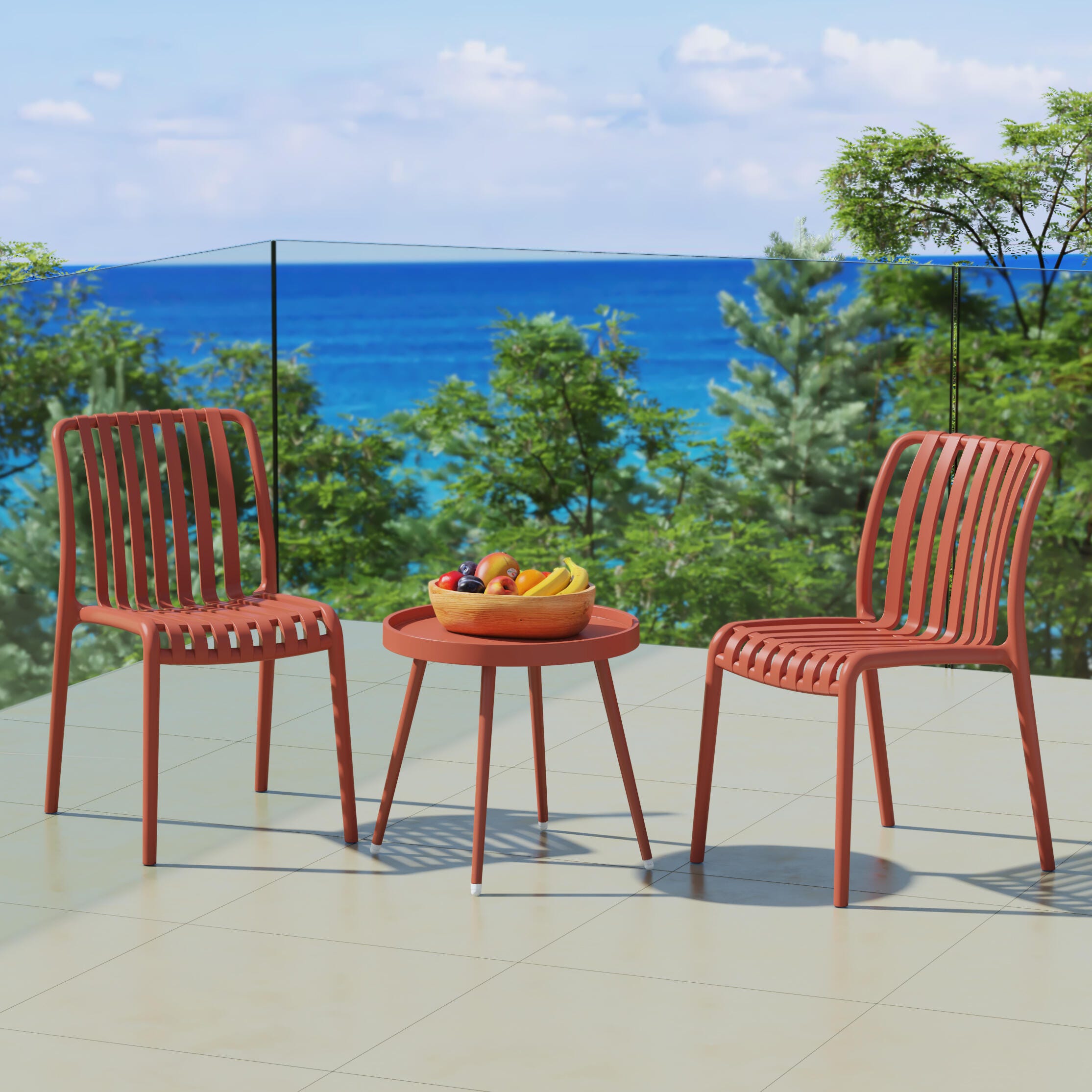 Westin Furniture Celestine Outdoor Side Table and 2 Chairs, Red, rollover