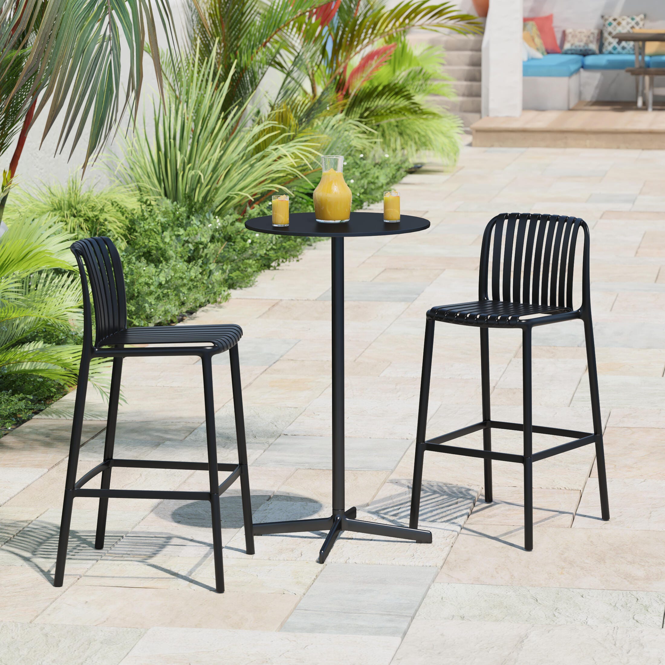 Westin Furniture Soleil Outdoor Bar Stool (Set of 2), Black, rollover