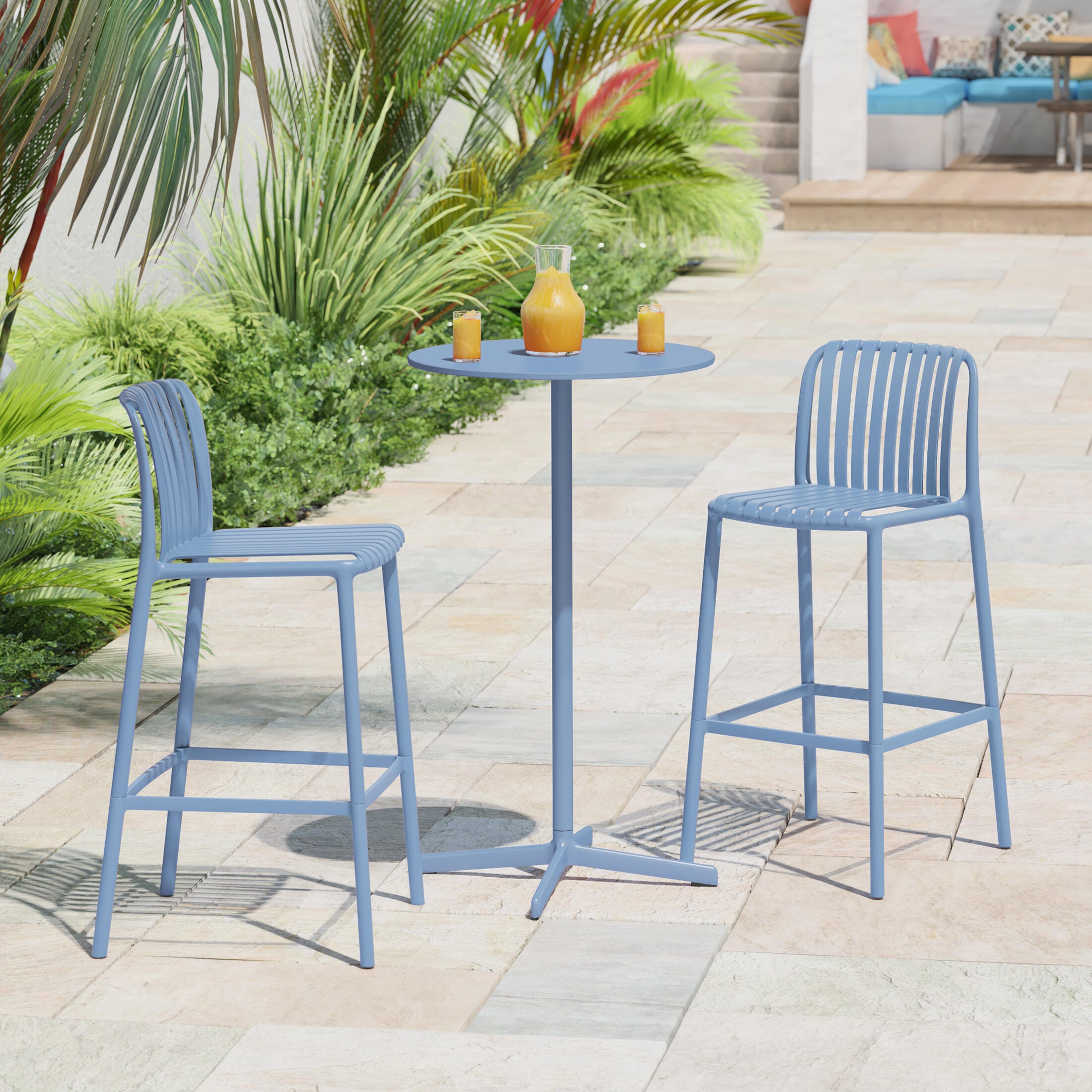Westin Furniture Soleil Outdoor Bar Stool (Set of 2), French Blue, large