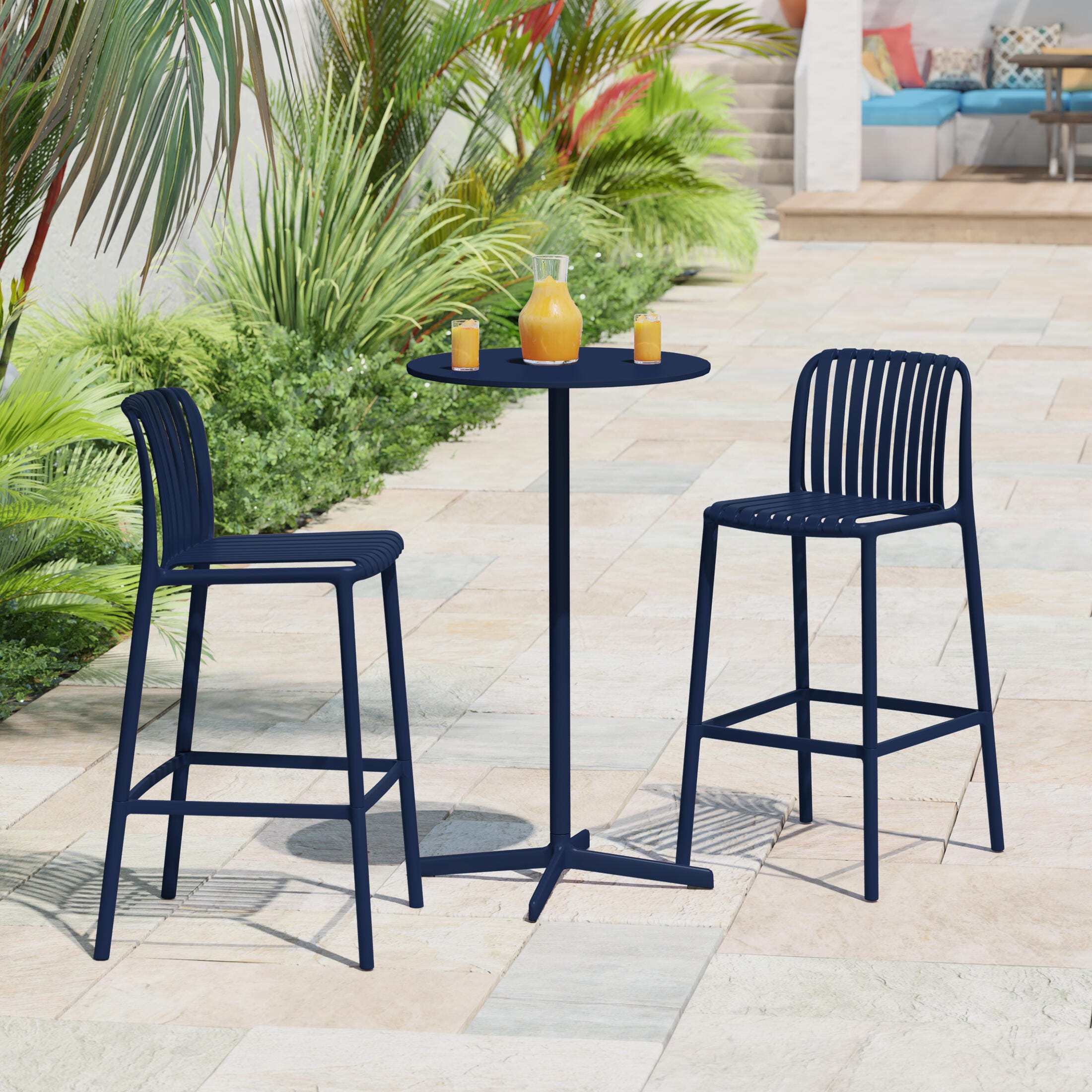 Westin Furniture Soleil Outdoor Bar Stool (Set of 2), Navy Blue, rollover