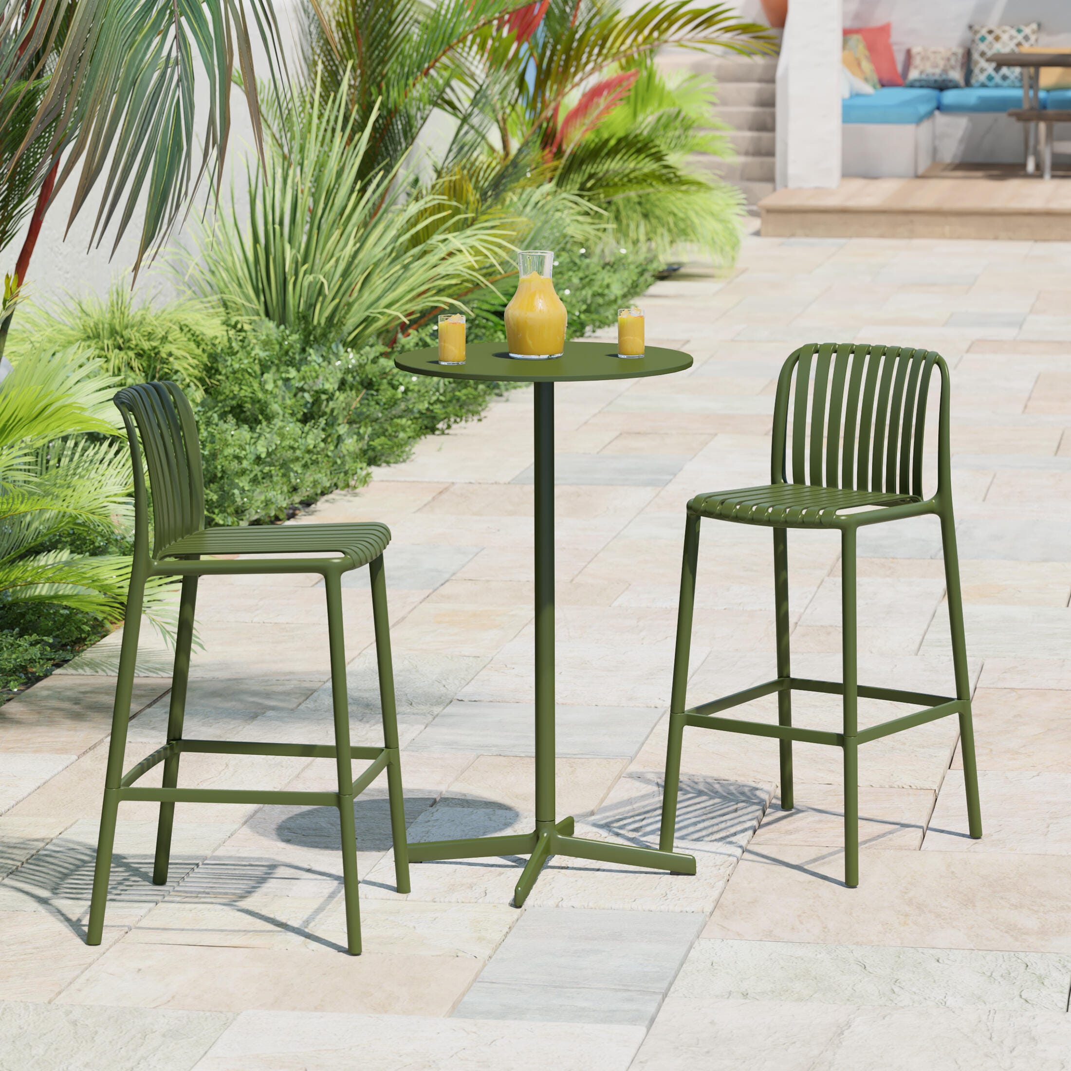 Westin Furniture Soleil Outdoor Bar Stool (Set of 2), Olive Green, rollover