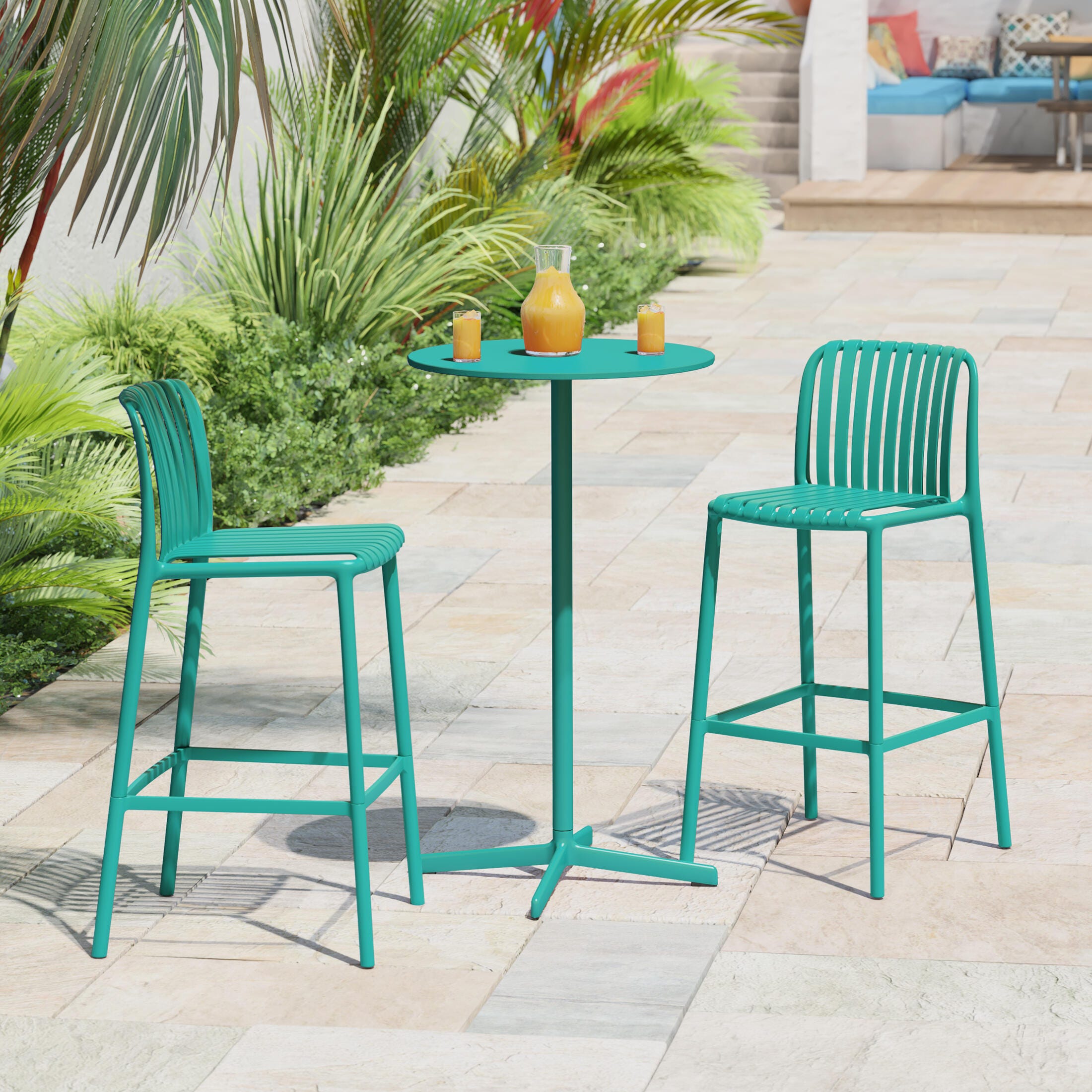 Westin Furniture Soleil Outdoor Bar Stool (Set of 2), Turquoise, large