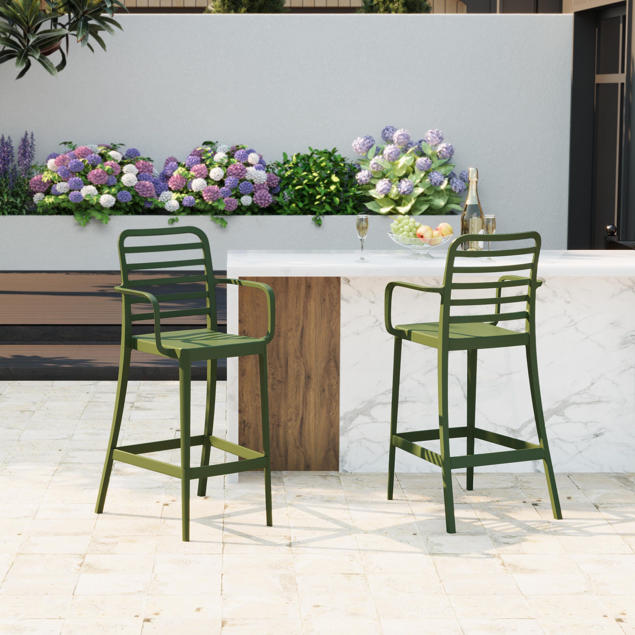 Westin Furniture Solene Outdoor Bar Stool (Set of 2), Olive Green, rollover