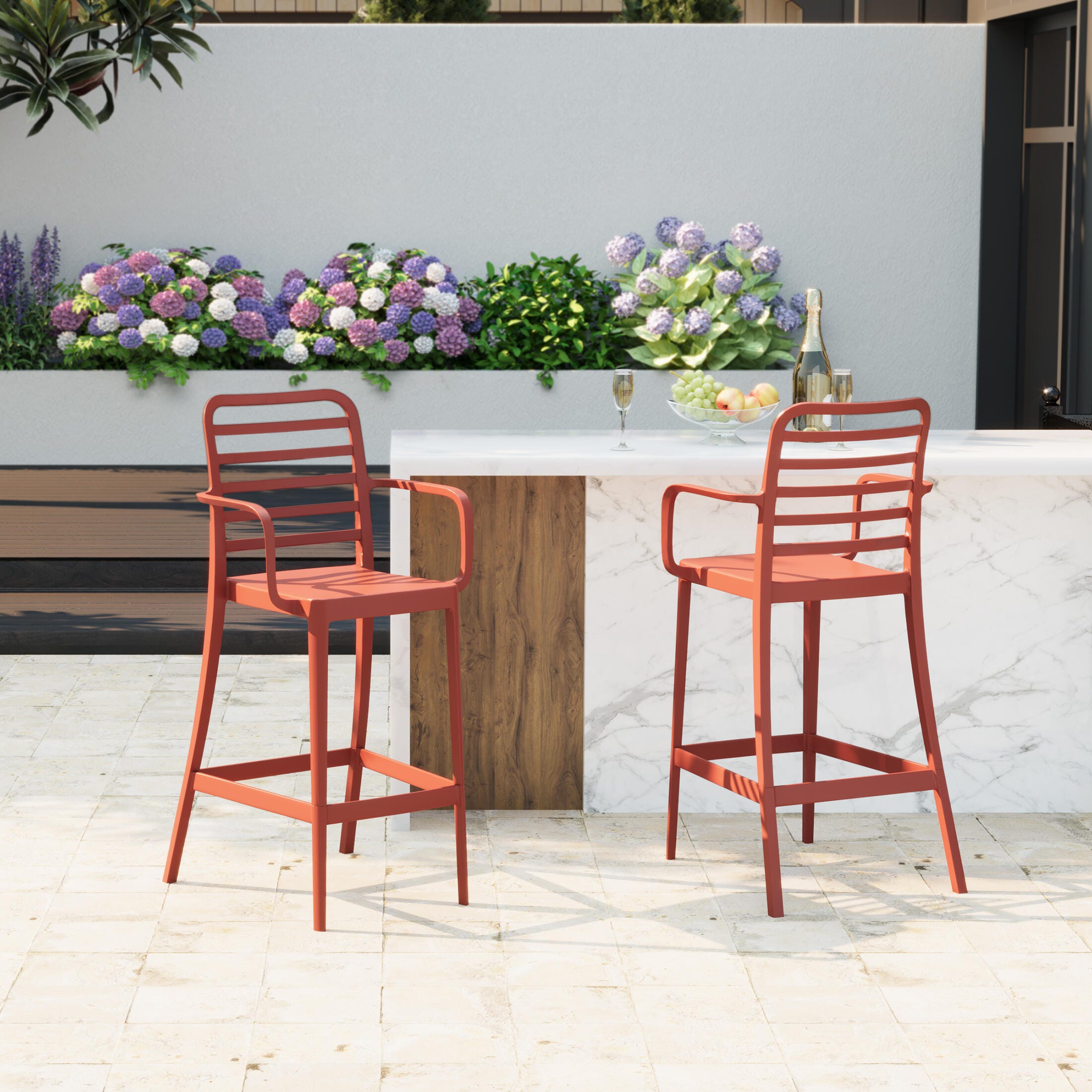 Westin Furniture Solene Outdoor Bar Stool (Set of 2), Red, rollover