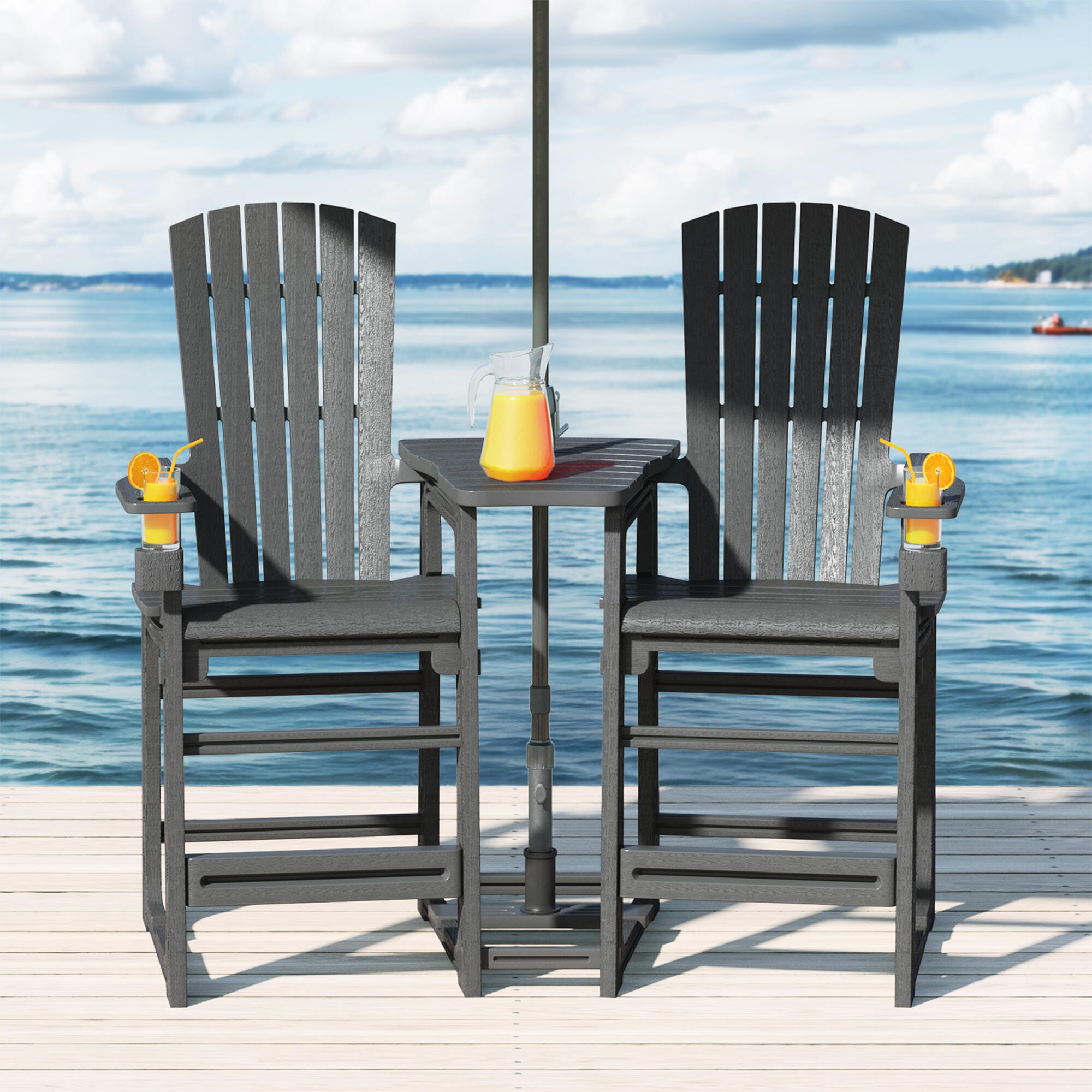 Westin Furniture Coastline Outdoor Adirondack Bar Chair (Set of 2), Gray, rollover