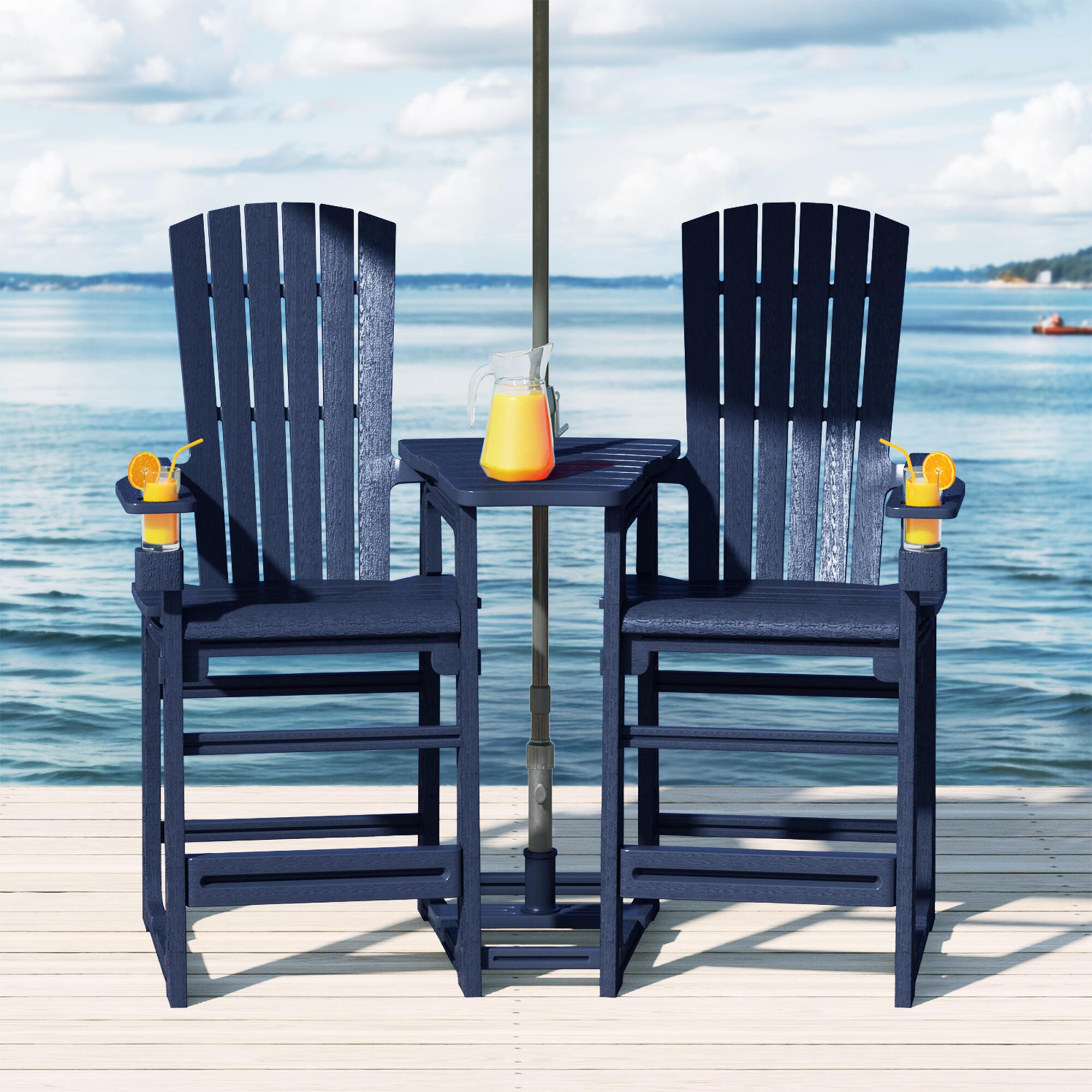 Westin Furniture Coastline Outdoor Adirondack Bar Chair (Set of 2), Navy Blue, rollover