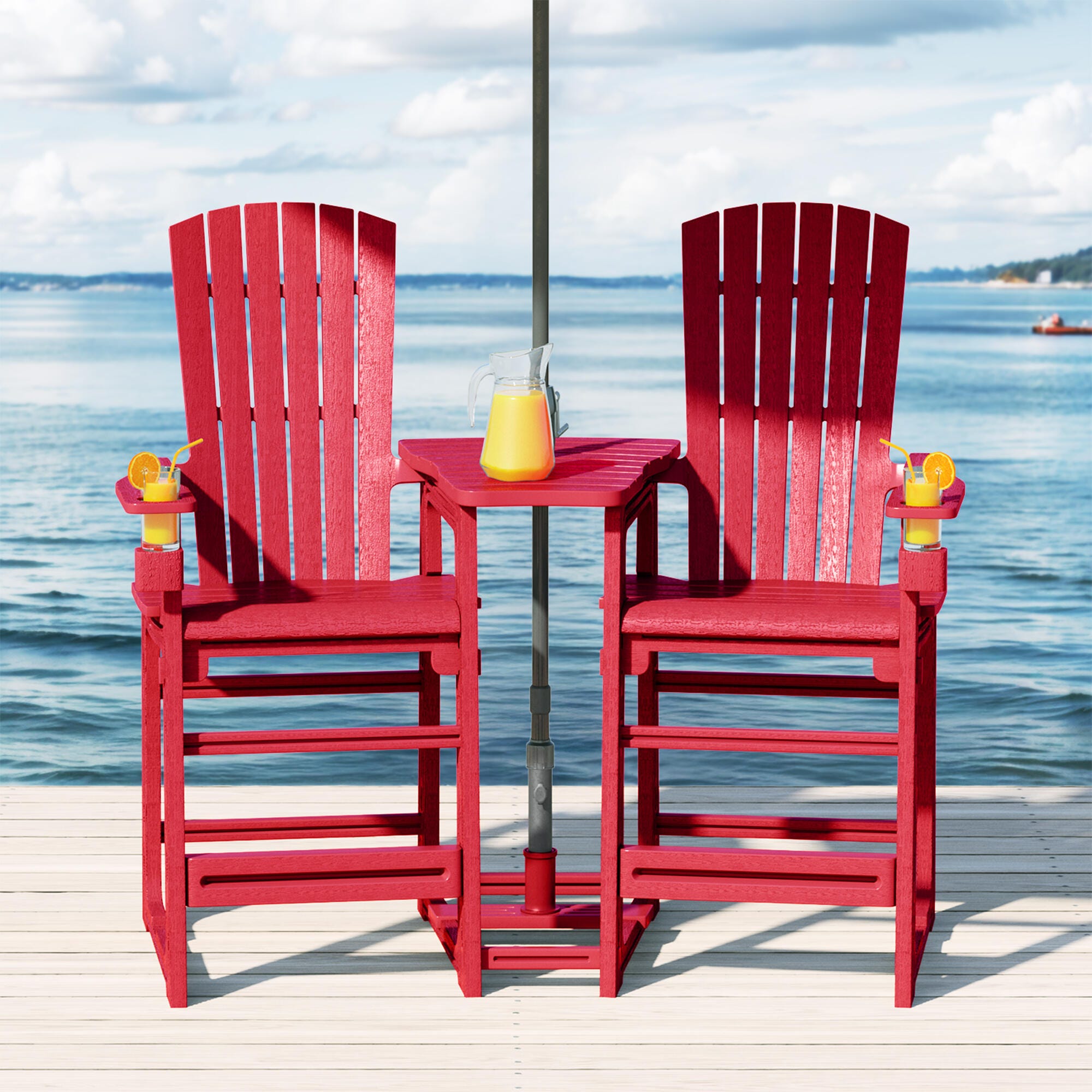 Westin Furniture Coastline Outdoor Adirondack Bar Chair (Set of 2), Red, rollover